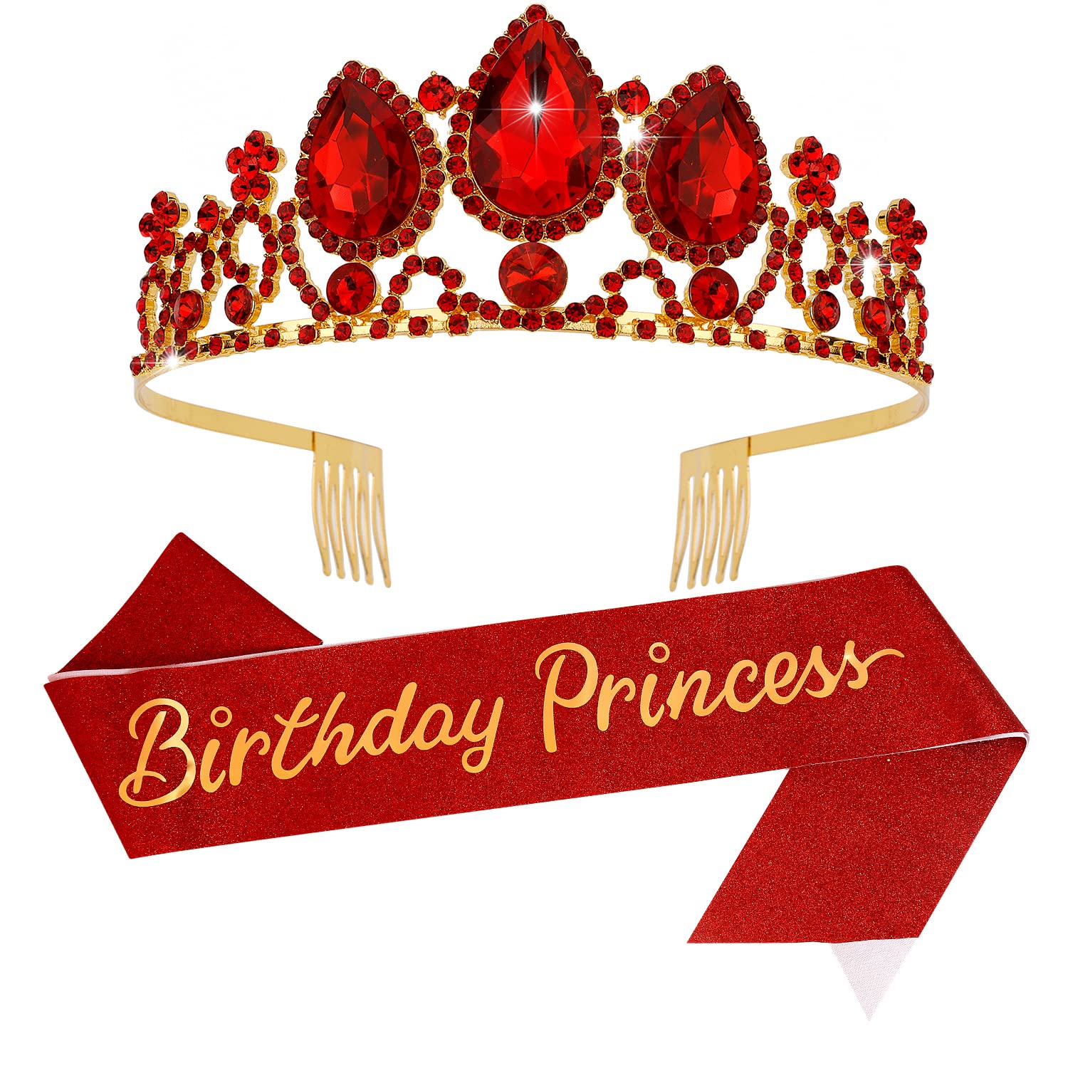 VELSCRUN Birthday Girl Sash & Princess Crown Tiara Set - Sparkling Birthday Party Decorations for Girls | Perfect Birthday Gift for Princess Themed Parties, Quinceañeras & Special Celebrations
