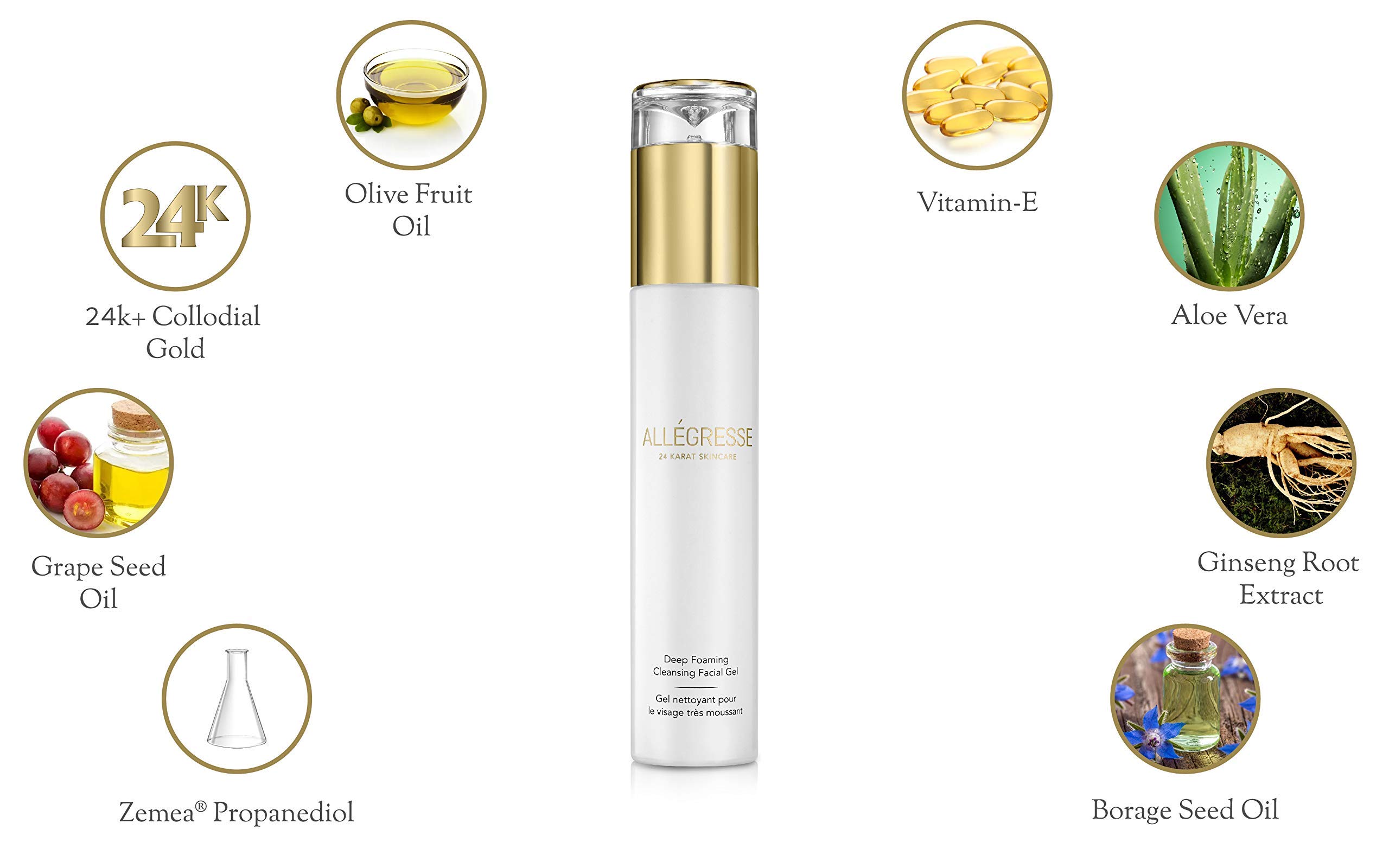 Allegresse Rejuvenating 24K Gold Collagen Mask Set with Foaming Cleanser & Facial Serum | Anti-Aging Skincare Kit with Essential Oils & Botanical Extracts | 3-Piece Luxury Facial Care for Glowing Skin | Perfect for Spa Night & Self-Care Routine