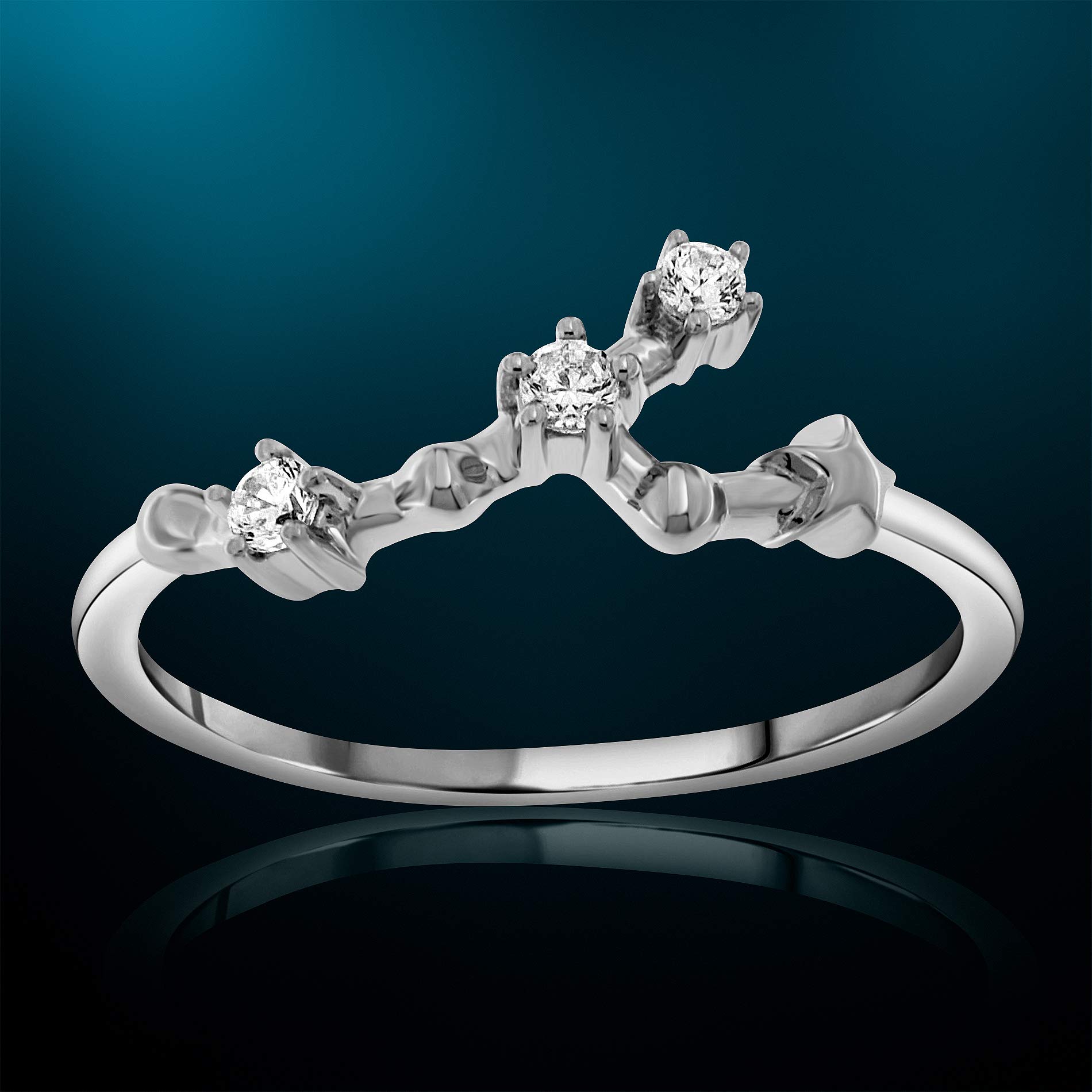 NATALIA DRAKE 1/10 Carat Diamond Celestial Star Zodiac Ring for Women - 925 Sterling Silver, H-I Color, I1-I2 Clarity - Perfect Horoscope Gift for Birthday, Anniversary & Astrology Lovers