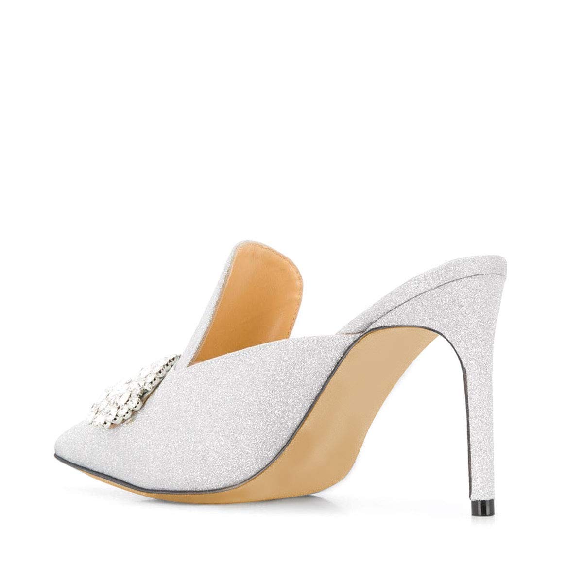 XYD Women's Rhinestone Studded Closed Pointed Toe Mule Sandals - High Heel Backless Slip On Dress Shoes for Evening Parties, Weddings & Special Events
