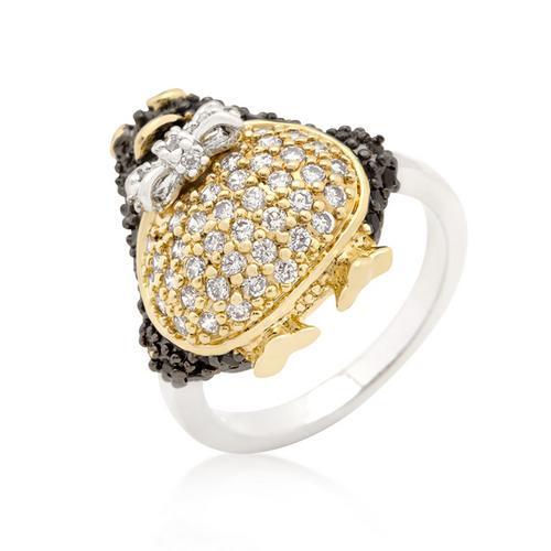 Jet Black Cubic Zirconia Penguin Ring for Women - Elegant Animal Jewelry Gift for Her - Perfect for Christmas, Birthday & Anniversary Gifts