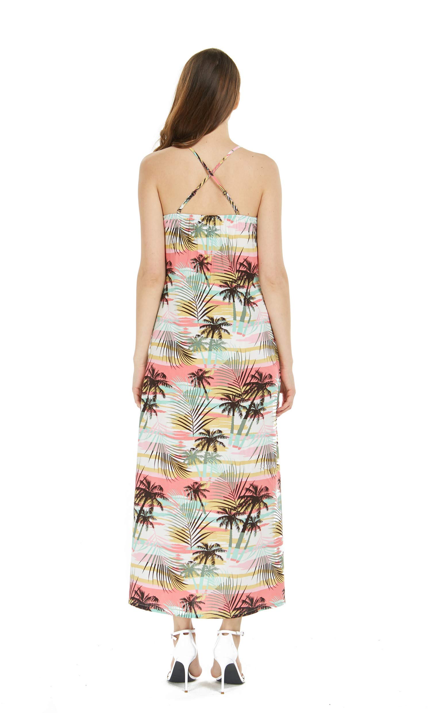 Hawaiian Luau Beach Sunset Print Maxi Dress for Women - Floral Sweetheart Neckline Long Dress for Summer Vacation, Beach Party, and Tropical Getaways