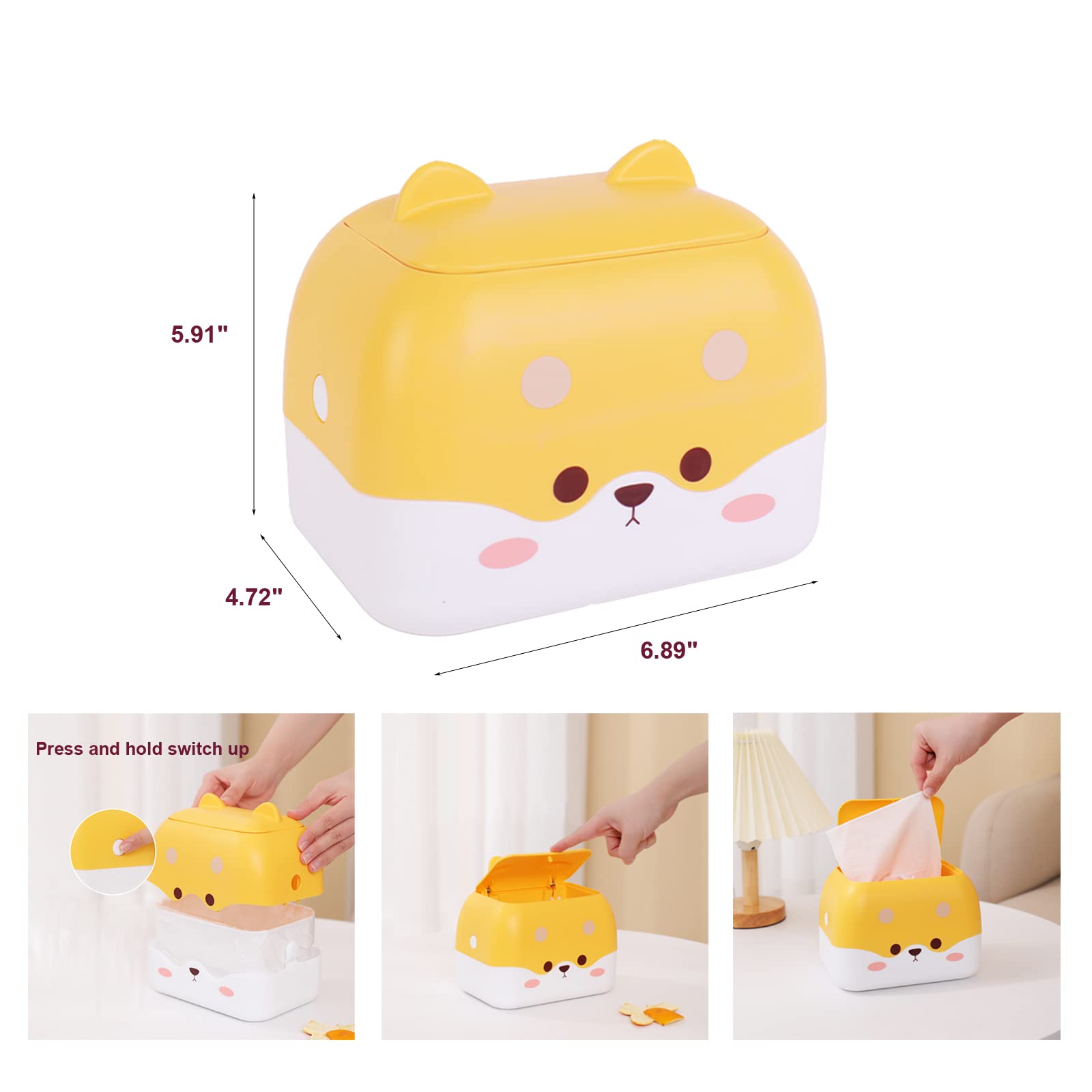 Mini Press Top Desktop Trash Can with Lid - Small Cute Garbage Bin for Bathroom, Living Room, Bedroom & Office | Perfect for Pet Hair, Lint & Countertop Waste Disposal