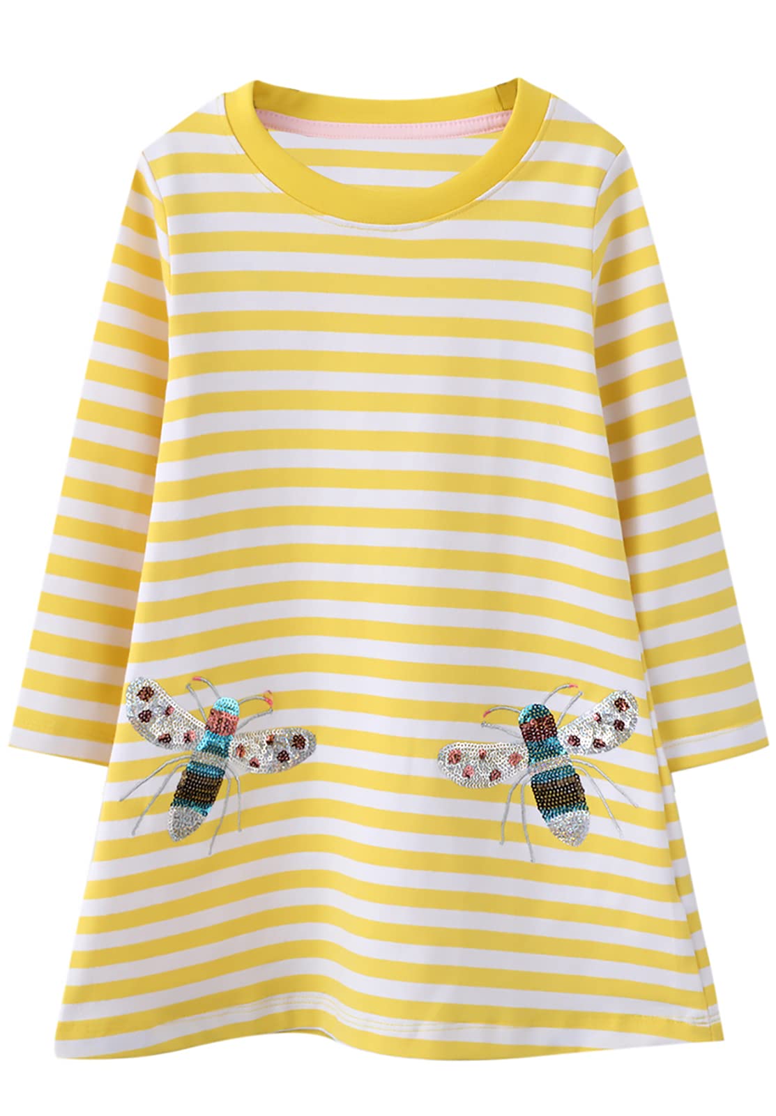 KISSOURBABY Girls Long Sleeve Cotton Casual Dress - Vintage Print Princess Dress for Toddler Girls 2-6 Years | Perfect for Birthday Parties, School, and Family Photos