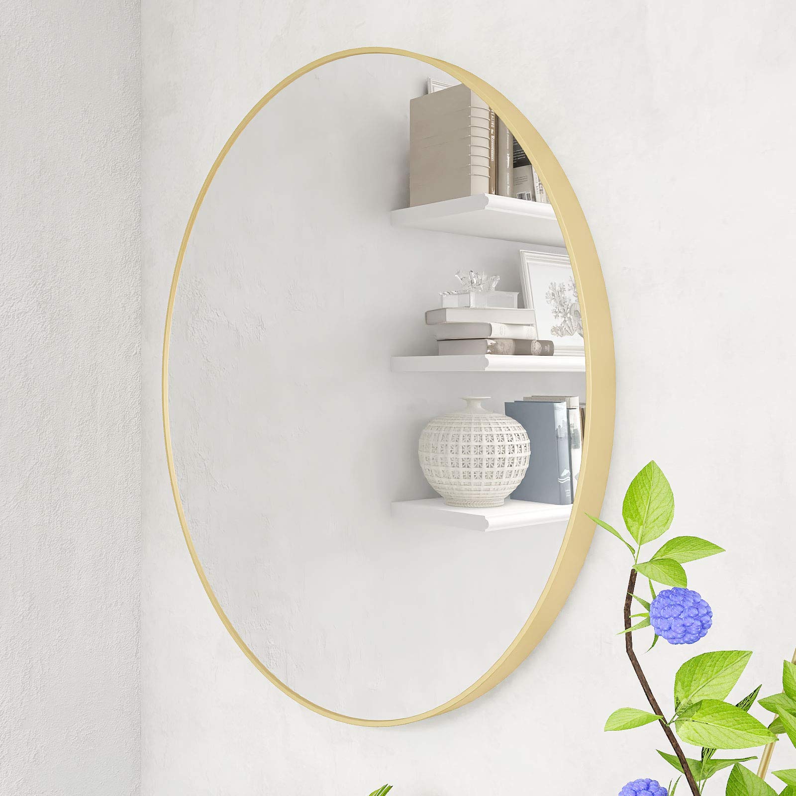 Anwick 32 Inch Gold Round Wall Mirror - Large Farmhouse Circle Mirror for Bathroom, Vanity, Entryway & Home Decor - Perfect for Makeup, Hallway & Living Room Wall Decoration