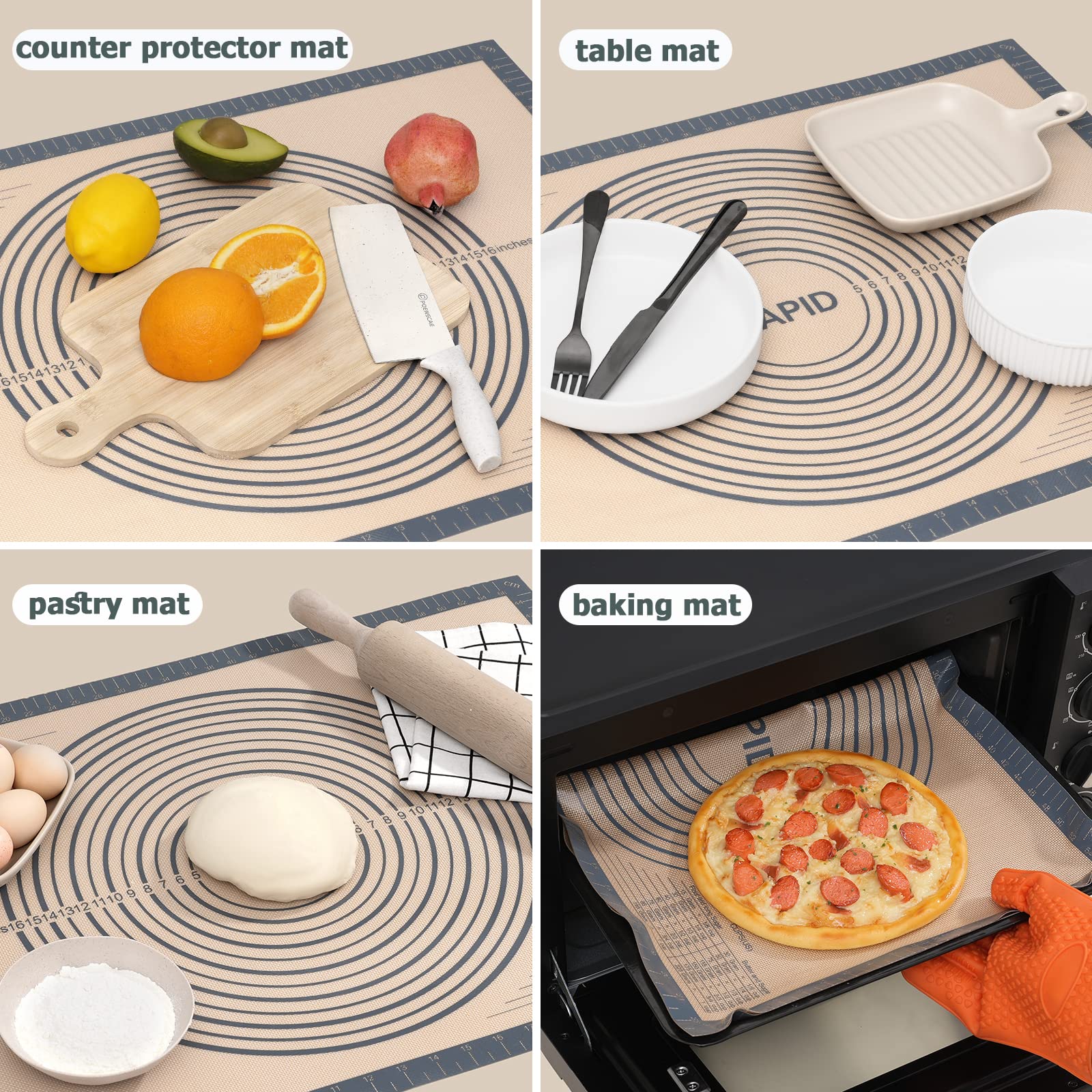 Non-Slip Silicone Pastry Mat with Measurements - 16