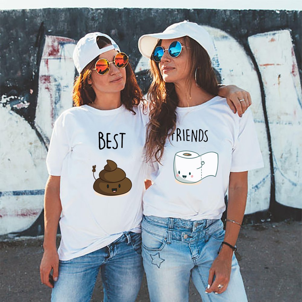 Best Friend Shirts for Women - Cute Cartoon Kawaii Funny BFF Matching Tees with Poop Letter Design | Perfect for Girls Night Out, Birthday Gifts & Friendship Day