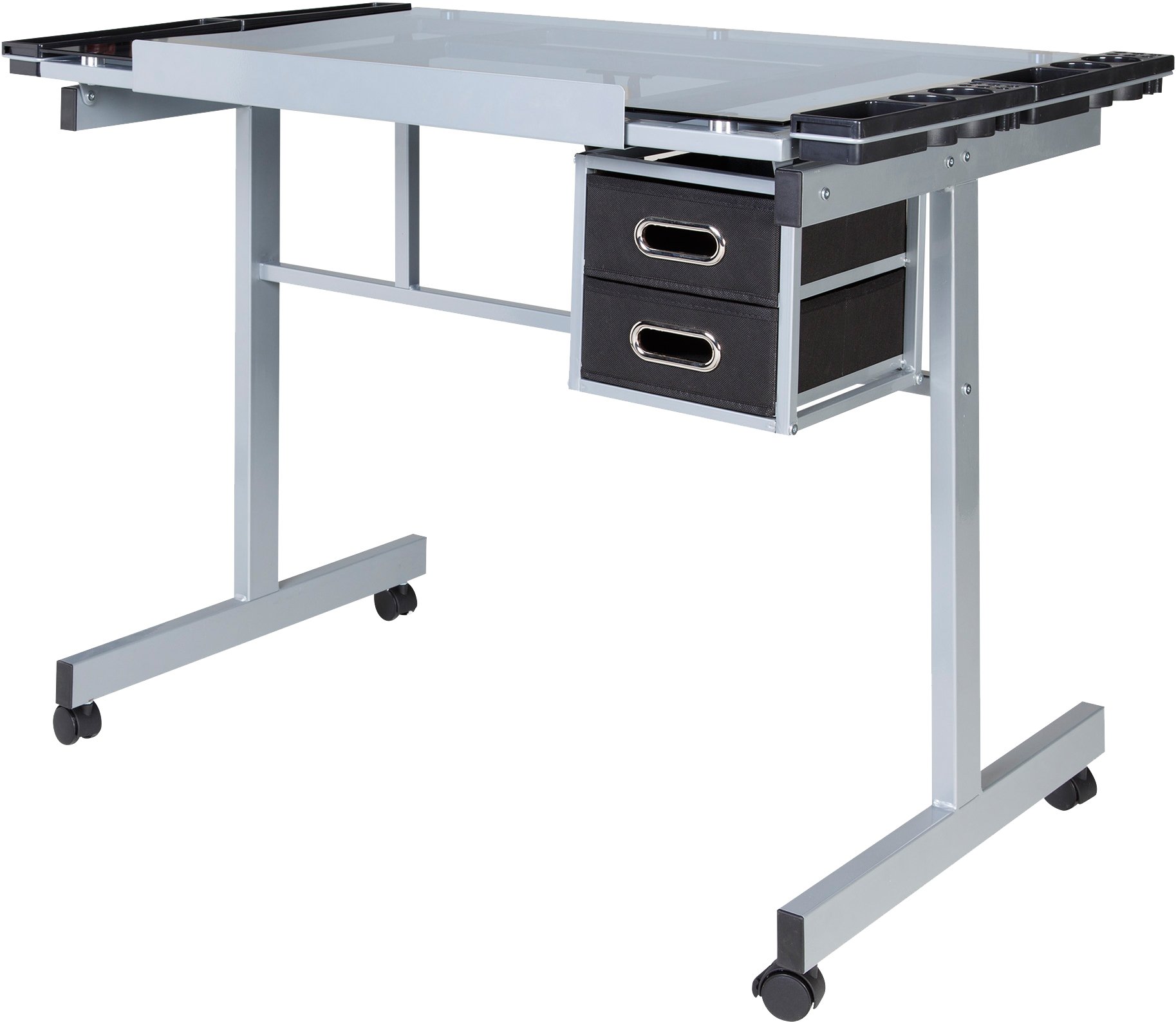 OneSpace Craft Station with Blue Glass Drafting & Silver Accents - Perfect for DIY Projects, Scrapbooking & Home Office Organization