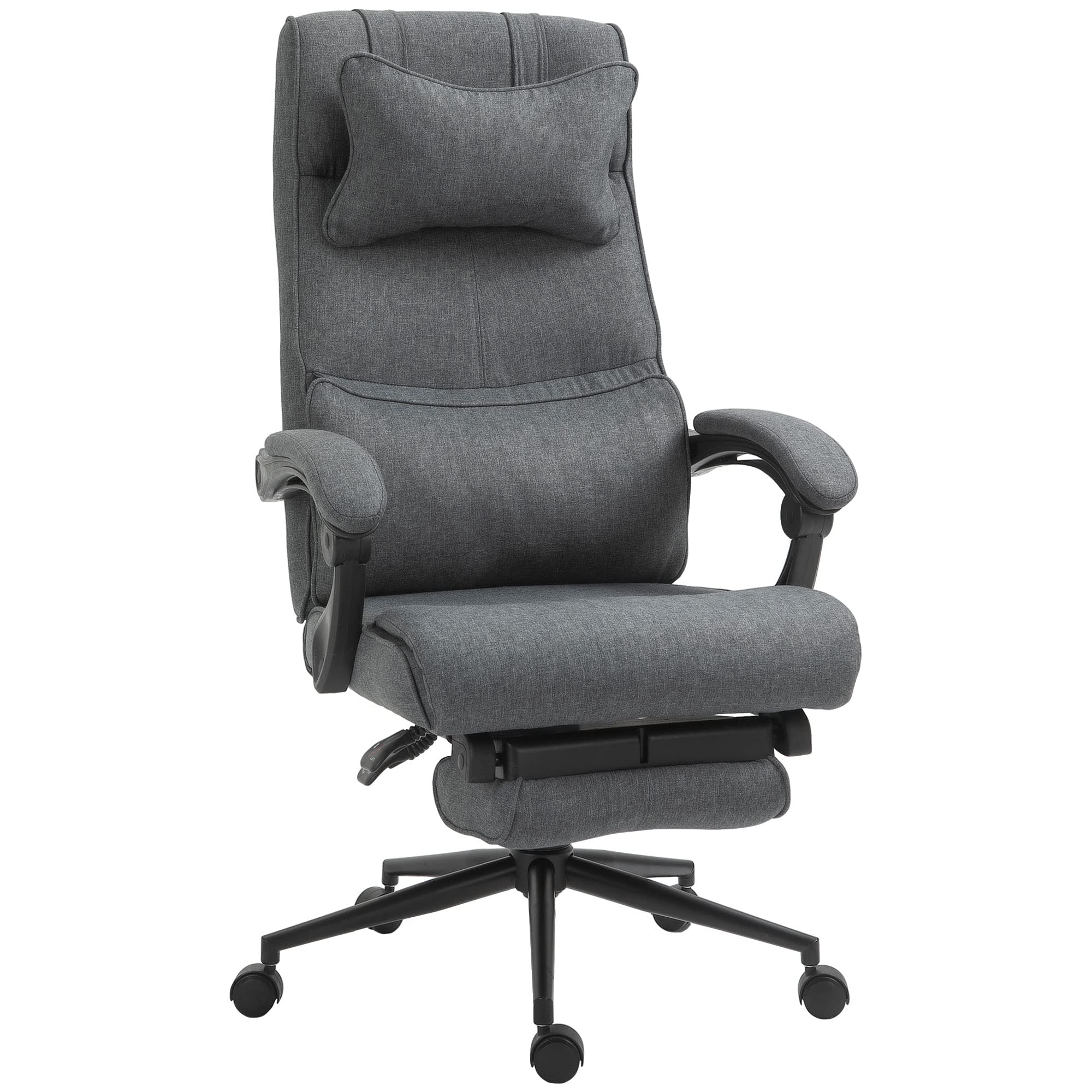 Vinsetto High Back Executive Office Chair with Footrest - Adjustable Reclining Computer Desk Chair, Ergonomic Fabric Chair with Headrest & Lumbar Support (Gray) - Perfect for Home Office, Gaming, and Workspace Comfort