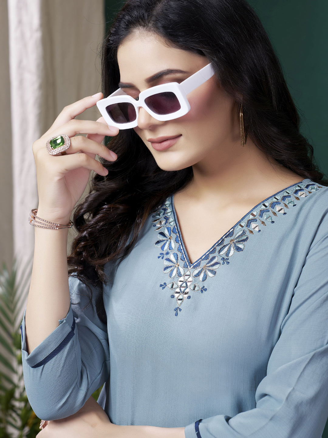 Elegant Blue Ready-Made Kurti Bottom with Hand Embroidery & Pocket - Perfect for Festivals, Parties & Casual Wear