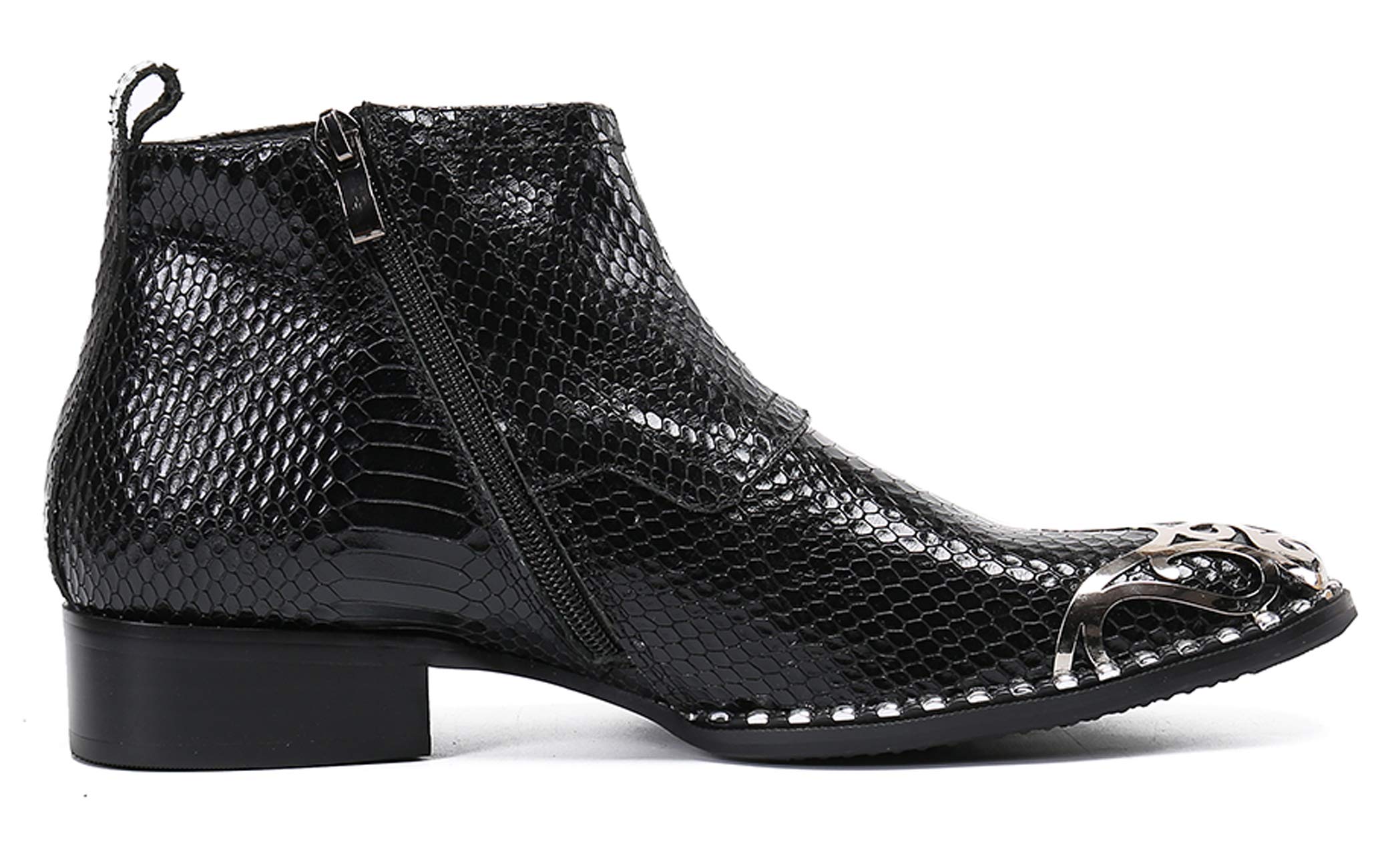 Santimon Men's Western Boots - Genuine Leather Cowboy Boots with Metal Toe & Side Zipper - Black Dress Boots for Men - Perfect for Rodeo, Country Dancing & Casual Wear