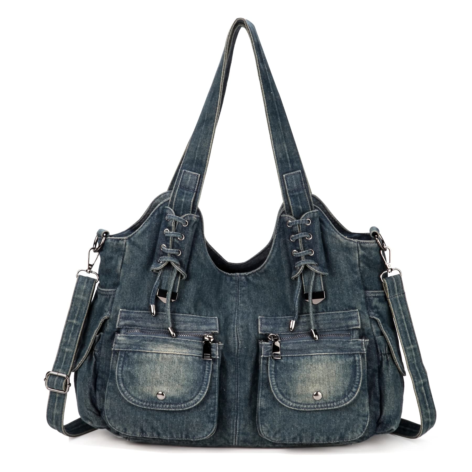 Vintage Washed Denim Shoulder Bag for Women - Stylish Top Handle Hobo Purse with Adjustable Strap | Perfect for Everyday Use, Shopping & Travel Accessories