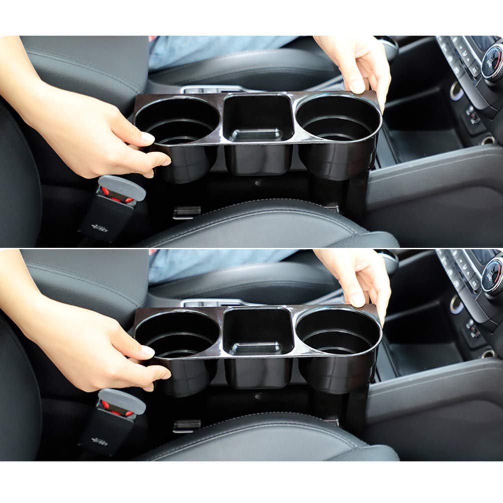 Multi-Functional 3-in-1 Car Cup Holder Organizer - Front Seat Drink Bottle Stand with Phone Holder & Storage for Wallet, Keys, Coins (Black) | Perfect for Road Trips, Commuting & Daily Driving