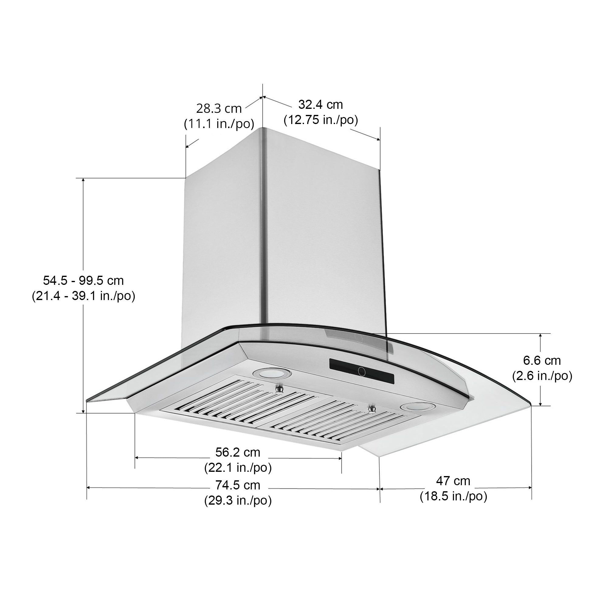 30 Inch Stainless Steel Convertible Wall Mount Range Hood with Glass Canopy - Perfect for Modern Kitchens, Open Shelving & Island Cooking Areas