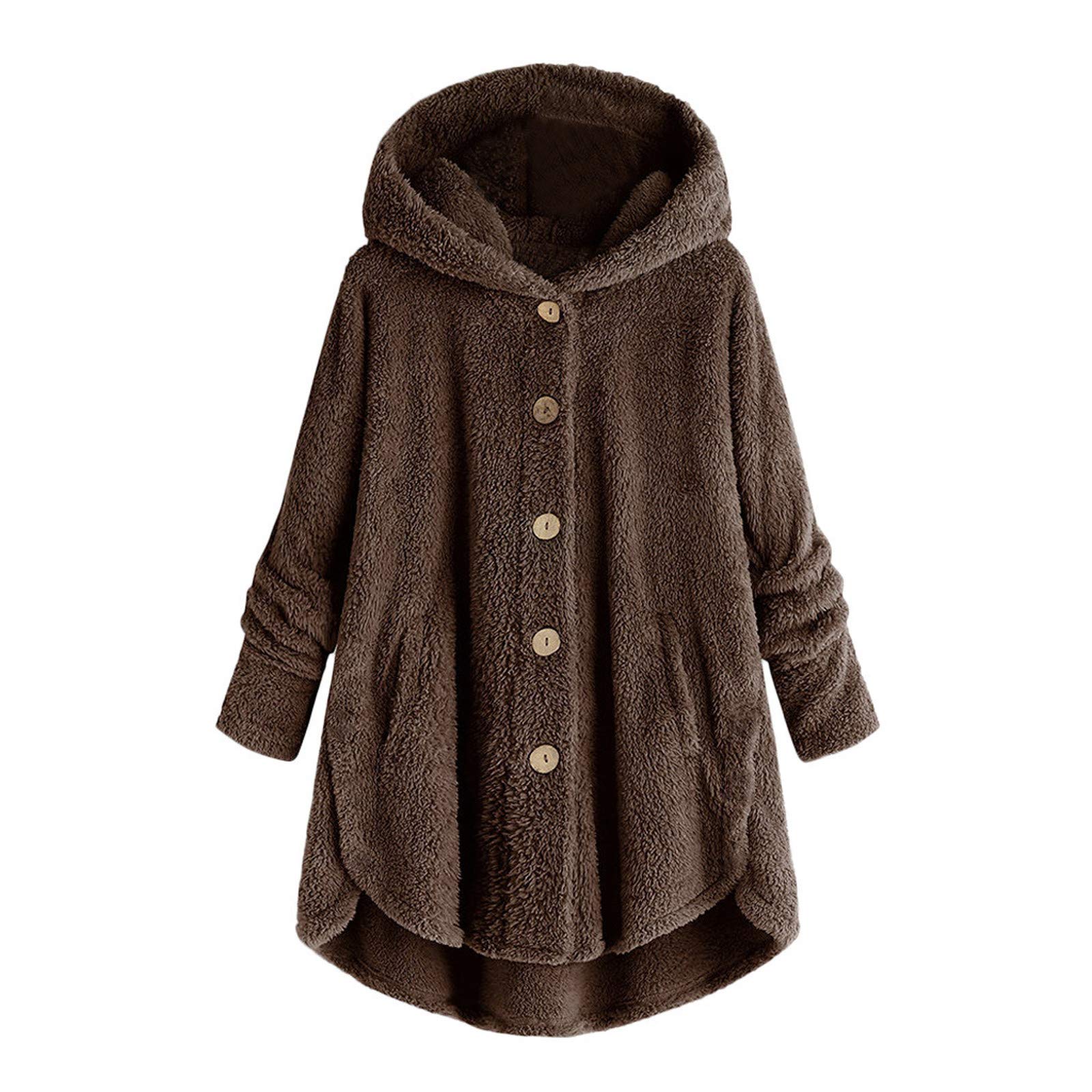 Women's Plus Size Fleece Jacket - Soft Winter Hooded Coat with Big Pockets | Lightweight Warm Cardigan for Outdoor Activities, Casual Wear & Lounging