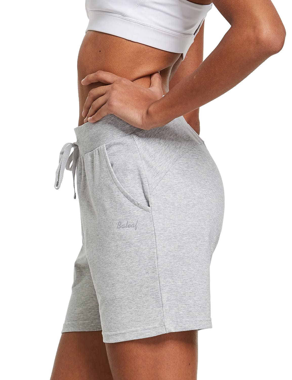 Baleaf Women's High Waist Cotton Lounge Shorts with Pockets - Soft Sweat Athletic Shorts for Yoga, Running, Gym & Summer Casual Wear