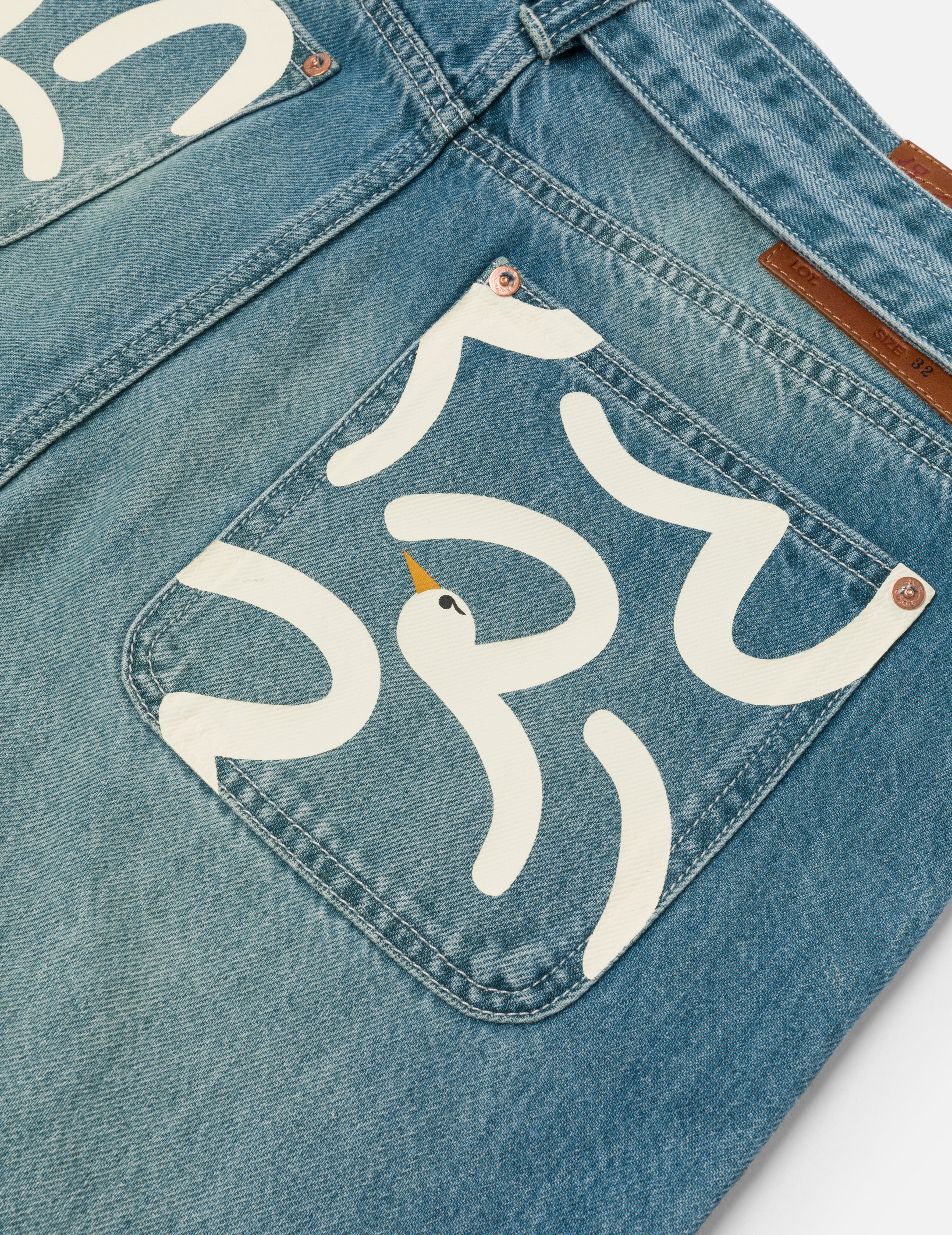 Playful Seagull Print Pocket Loose Fit Jeans for Women - High Waist Distressed Denim Pants #2038 | Casual Streetwear, Beach Outfit, Summer Fashion