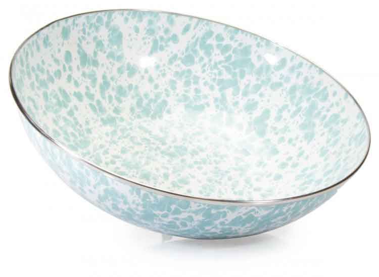 Vintage Sea Glass Enamelware Serving Bowl - 5 Quart Capacity - Rustic Farmhouse Kitchenware for Soups, Salads & Entertaining