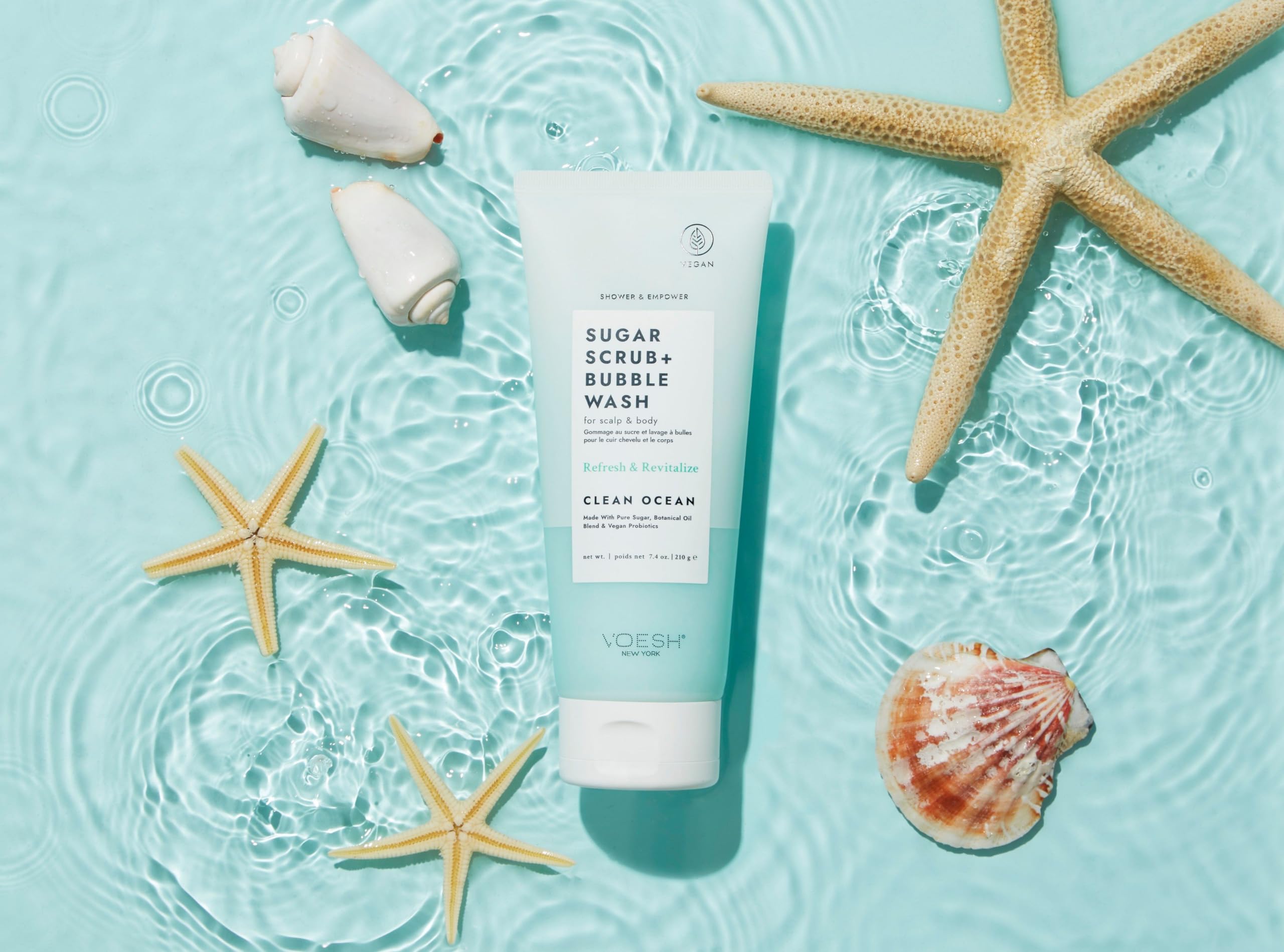 VOESH Exfoliating Sugar Scrub & Bubble Wash - Clean Ocean Scent, Vegan Body & Scalp Care for Smooth Skin - Perfect for Shower, Spa & Relaxation at Home