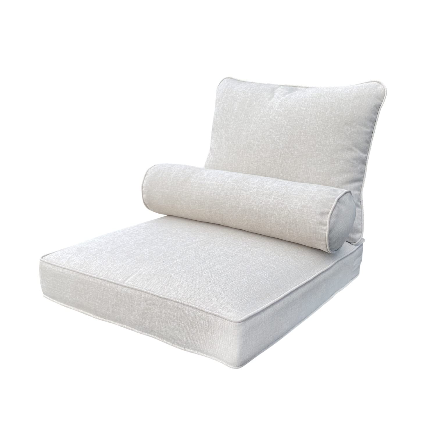 Fabritones Outdoor Chair Cushion Set - Grey Square Patio Pillows & Round Bolster Cushions for Garden, Patio Furniture, Home & Office - Waterproof & Comfortable for Relaxing Outside