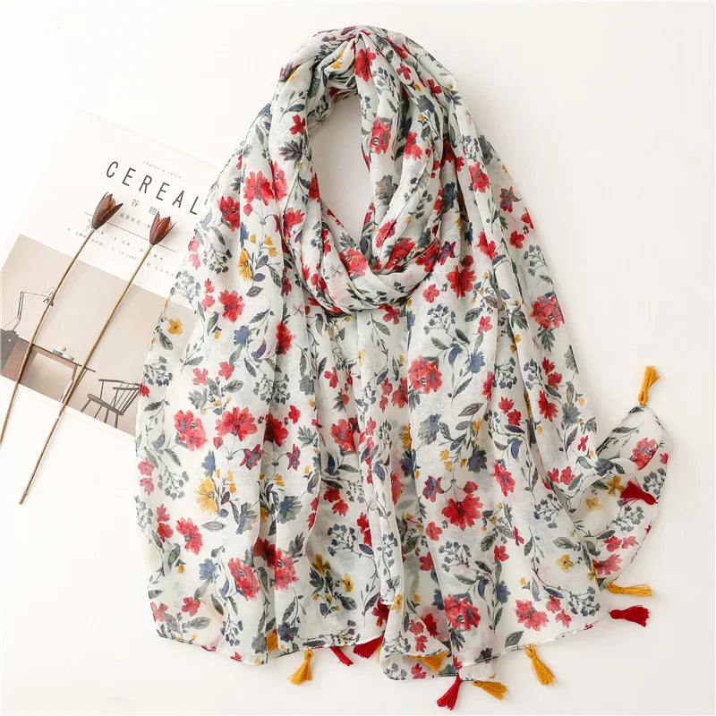 2023 Fashion Paisley Abstract Floral Tassel Viscose Shawl Scarf - Women's Lightweight Pashmina Wrap Stole & Muslim Hijab (180x90cm) - Perfect for Daily Wear, Office, Parties & Prayer