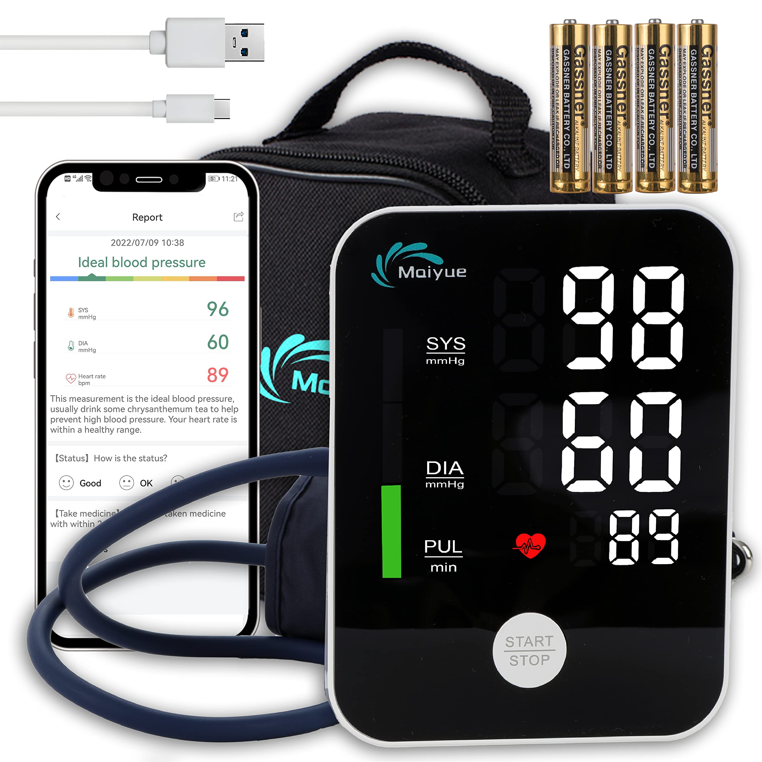 Smart Bluetooth Blood Pressure Monitor with Upper Arm Cuff - Compatible with Apple Health & Google Fit, Large LED Display - Home Use & Health Tracking for Seniors & Adults