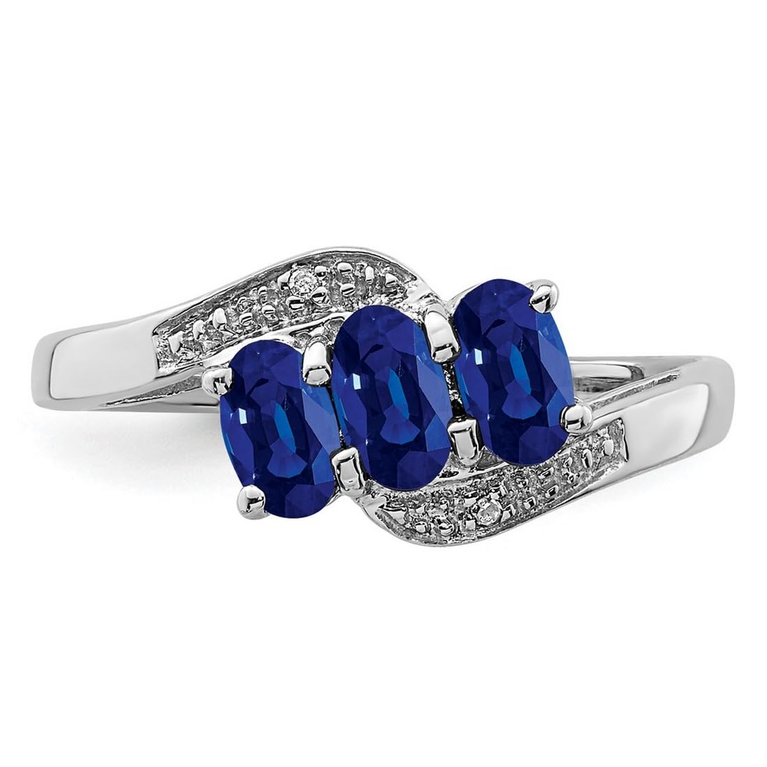 925 Sterling Silver Rhodium Plated Sapphire & Diamond Ring for Women - 2mm Wide Band, Elegant Wedding, Engagement, Anniversary Gift - Perfect for Special Occasions & Everyday Wear