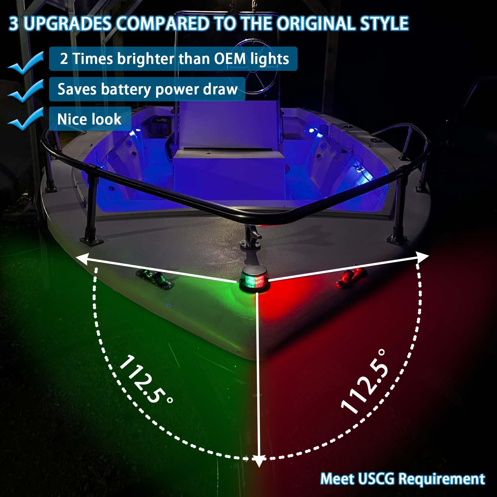Boat LED Navigation Lights - Marine Bow Lights for Night Fishing Boats