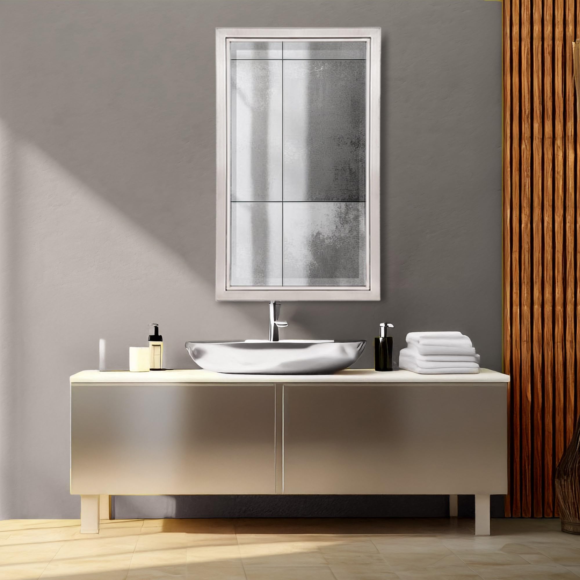 Brushed Nickel & Chrome Recessed Medicine Cabinet Mirror - Stainless Steel Bathroom Storage Mirror with Beveled Edge & Adjustable Shelves - 16
