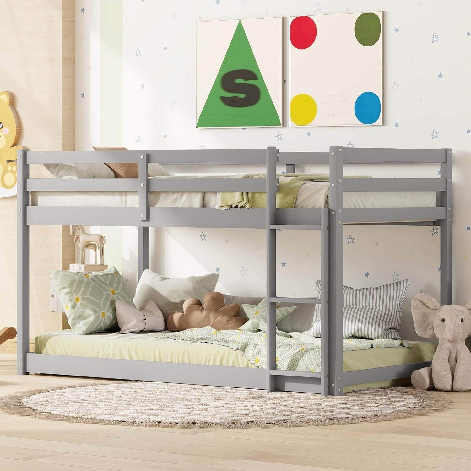 MERITLINE Twin Over Twin Bunk Bed for Kids - Detachable Wooden Bunk Bed Frame with Guardrails - Space Saving Bedroom Furniture for Small Rooms, Dorms, and Shared Kids' Bedrooms