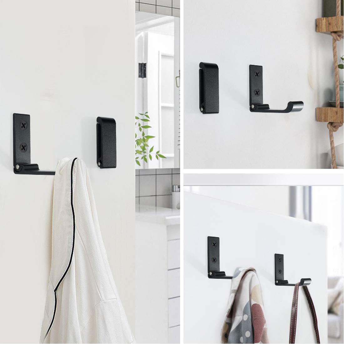 6PCS Matte Black Folding Coat Hooks - Heavy Duty Aluminum Alloy Wall Mounted Hooks for Coats, Bathroom Towels & Robes - Rustproof Indoor/Outdoor Use - Perfect for Entryway, Closet & Laundry Room Organization