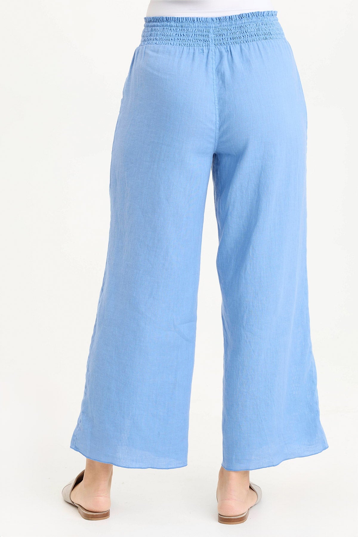 Rokel Linen Crochet Ruched Wide Leg Pants for Women - Boho Chic High Waisted Palazzo Pants - Summer Beach Vacation Outfit & Casual Lounge Wear