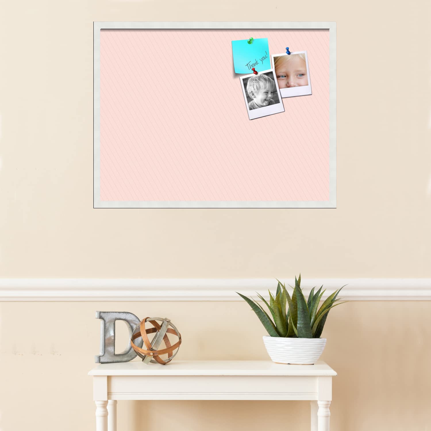 PinPix 32x24 Inch Premium Cork Bulletin Board - Stylish Grapefruit Stripes Design with Satin White Frame | Perfect for Home Office Decor, Classroom Organization & Dorm Room Essentials (PinPix-1670)