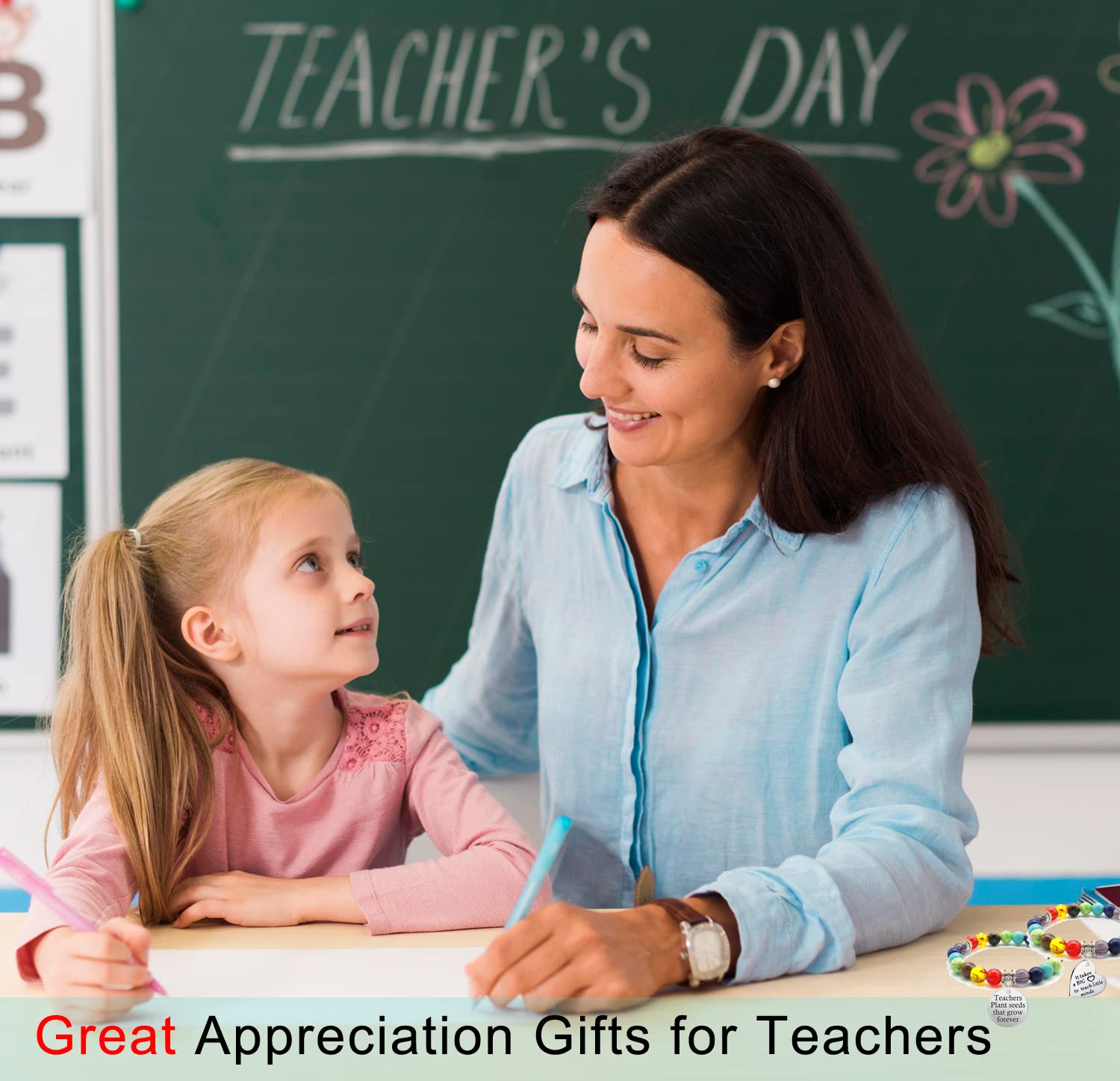 2-Pack Teacher Appreciation Bracelets - Inspirational Charm Bracelet Gift Set for Women Educators, Graduation & End of Year Thank You Present - Perfect for Classroom, Teacher's Day & Retirement Celebrations