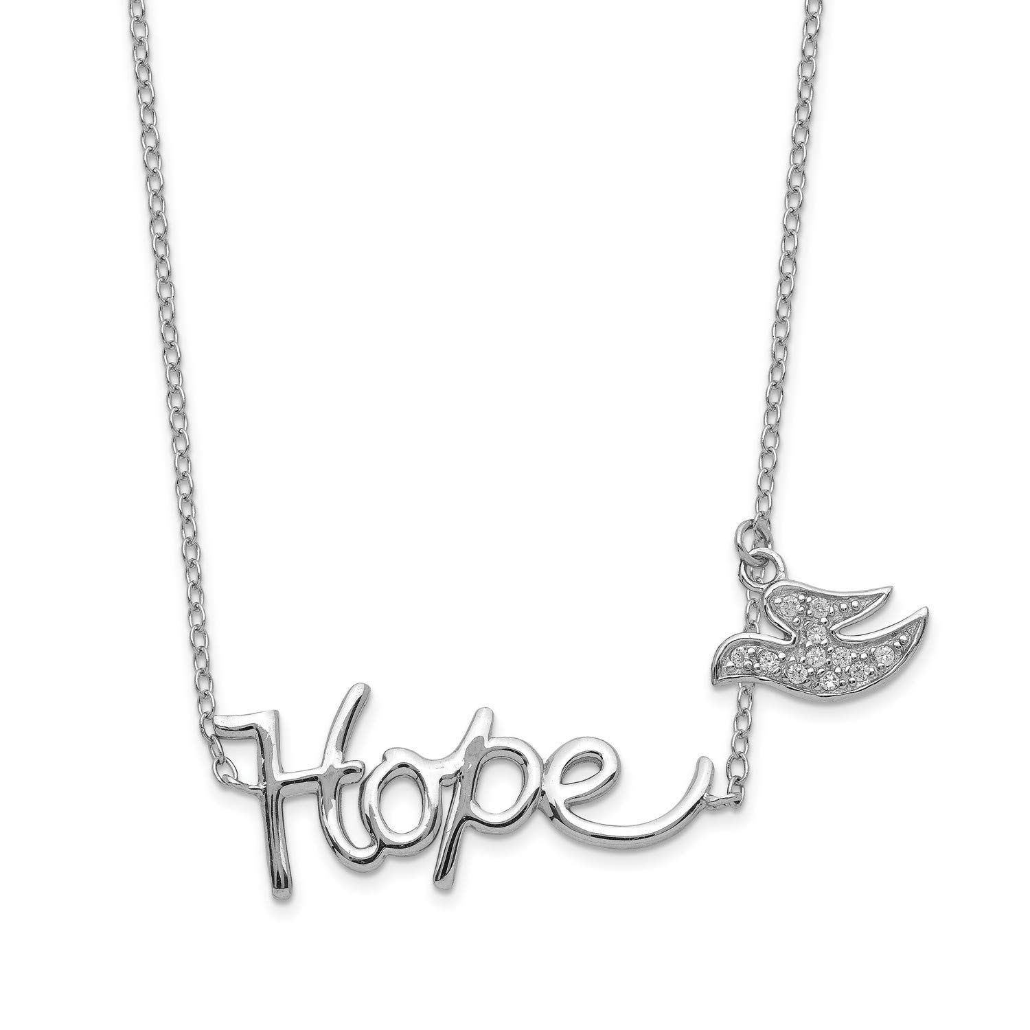 Sterling Silver Hope CZ Dove Charm Necklace - 13mm x 25mm Elegant Pendant for Women - Perfect Gift for Birthday, Anniversary & Special Occasions