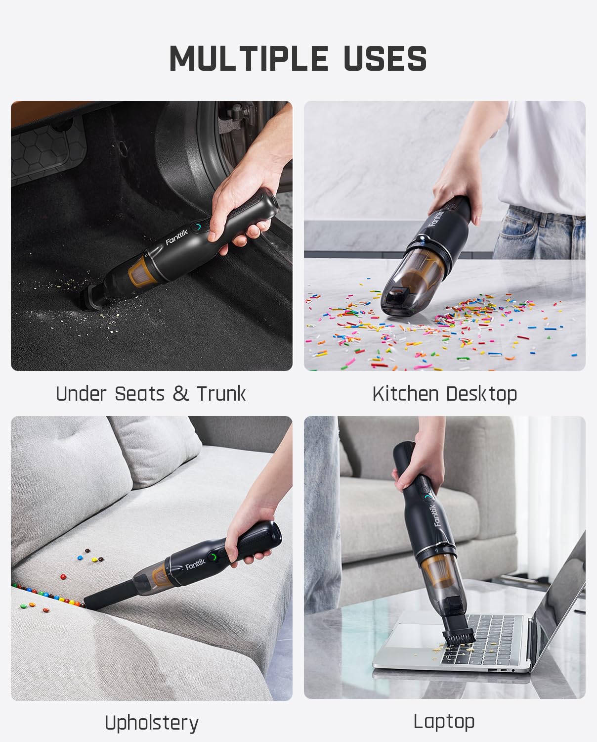 Fanttik Slim V7 Ace Cordless Car Vacuum Cleaner - 11000Pa/27AW Powerful Suction, Ultra Lightweight 1LB Portable Vacuum with LED Light & USB-C Fast Charging - Perfect for Car Cleaning, Keyboard, Home, Office & Pet Hair Removal