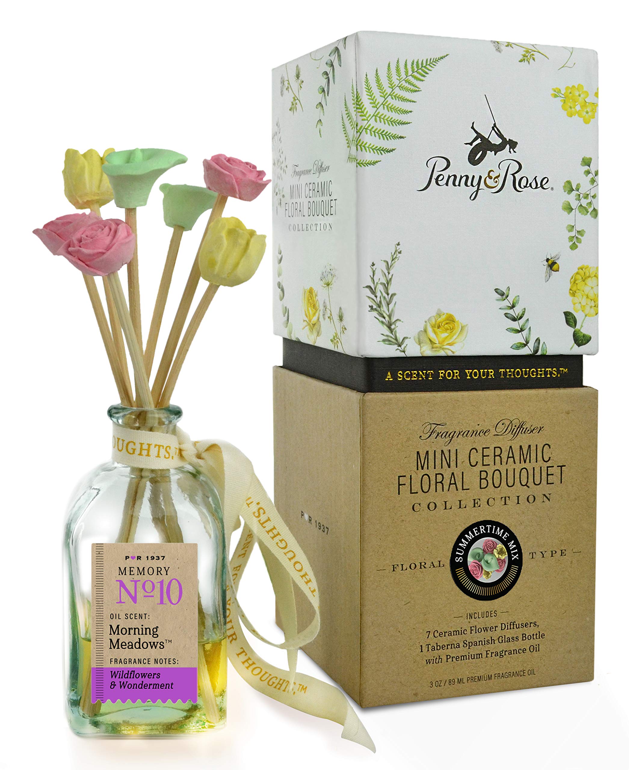 Penny & Rose Ceramic Summer Essential Oil Diffuser | Morning Meadows Aromatherapy Scent for Home, Office & Spa Relaxation