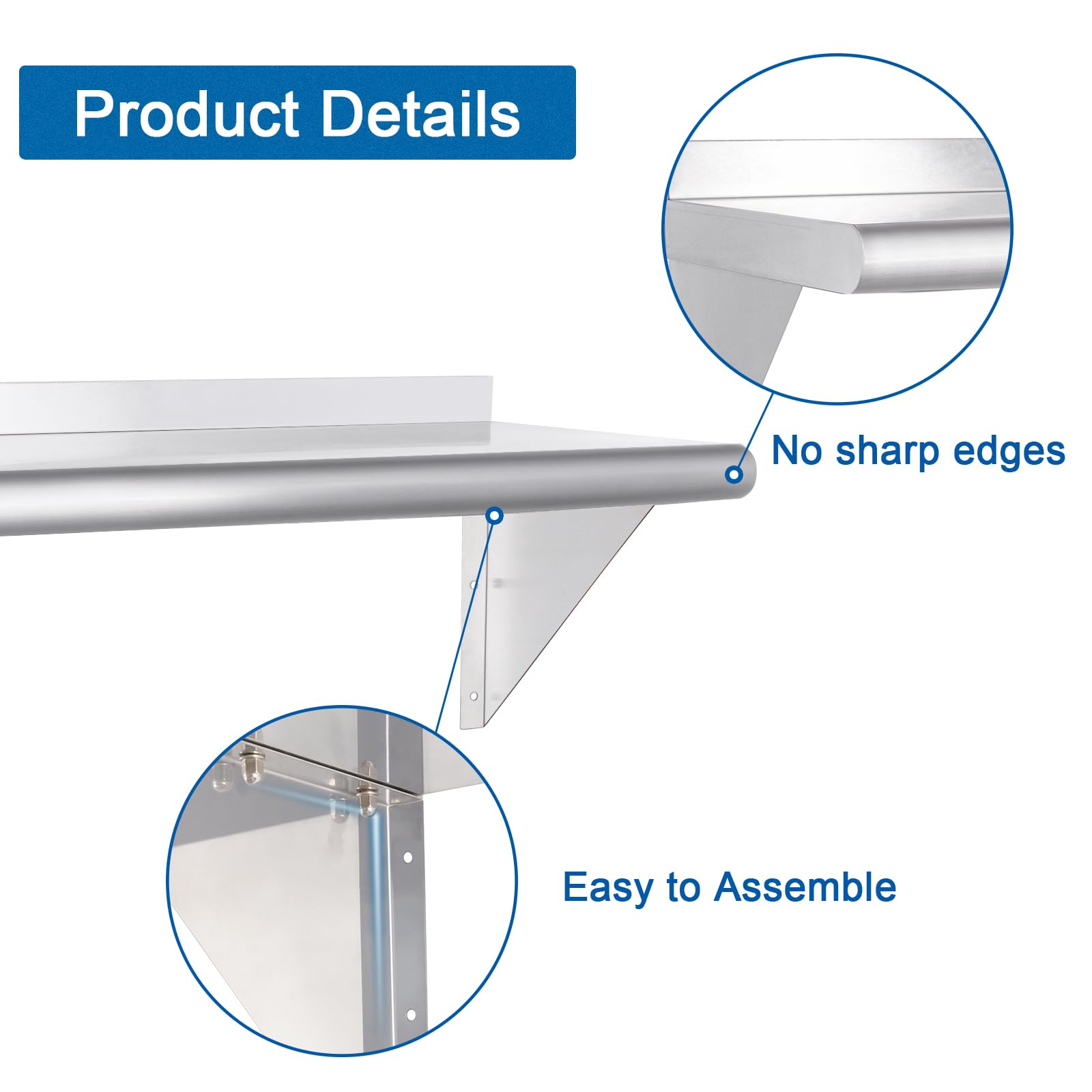Stainless Steel Shelf 12x36 Inches - Heavy Duty 230lb Capacity Commercial Wall Mount Shelving with Backsplash & Brackets - Perfect for Kitchen, Restaurant, Laundry Room, Garage Storage & Home Organization
