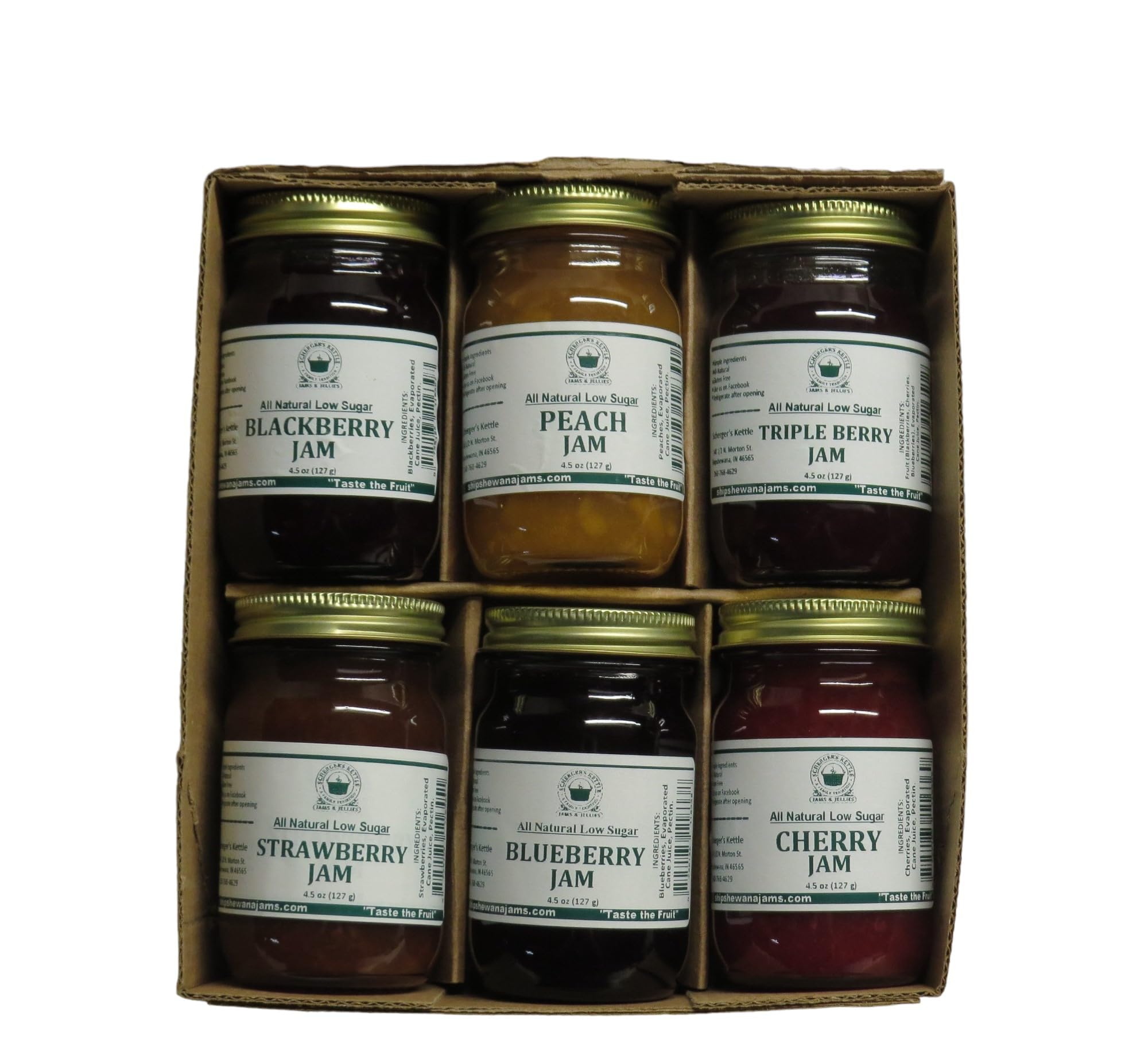 Low Sugar All Natural Jams Gift Box - 6 Pack (4.5 oz Jars) | Healthy Fruit Spreads for Breakfast, Toast & Desserts | Perfect Gift for Holidays & Special Occasions