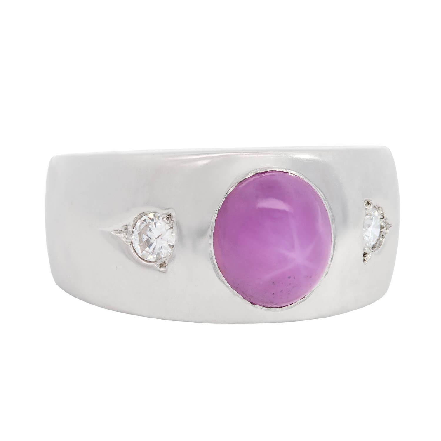 14K White Gold Pink Star Sapphire & Diamond Flush Mount Ring for Women | Elegant Wedding Band, Anniversary Gift, Promise Ring | Perfect for Engagements, Special Occasions & Everyday Wear