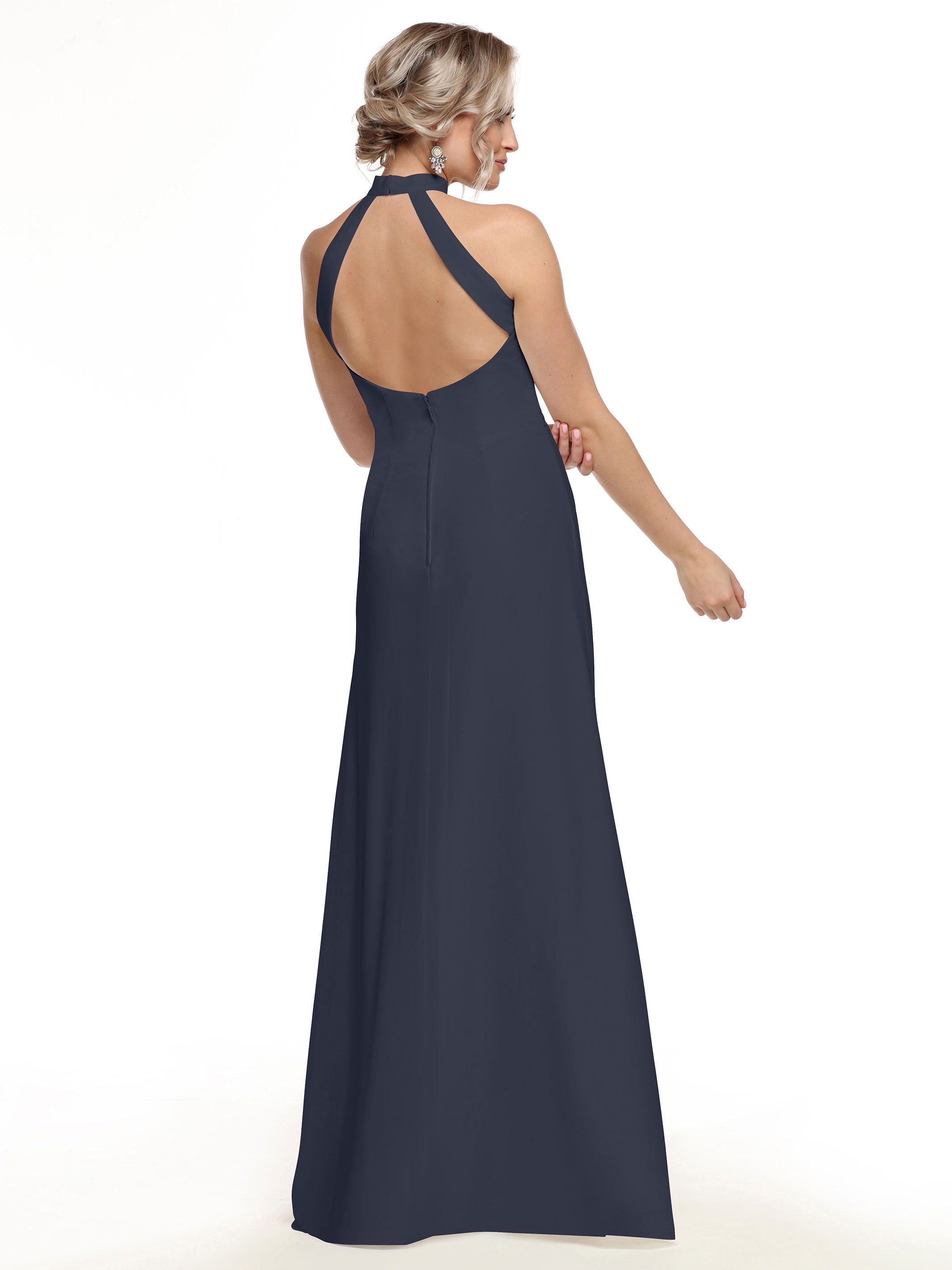 Elegant 80138 Chiffon A-Line Bridesmaid Dress with Keyhole Halter Neckline - Perfect for Weddings, Formal Events & Special Occasions