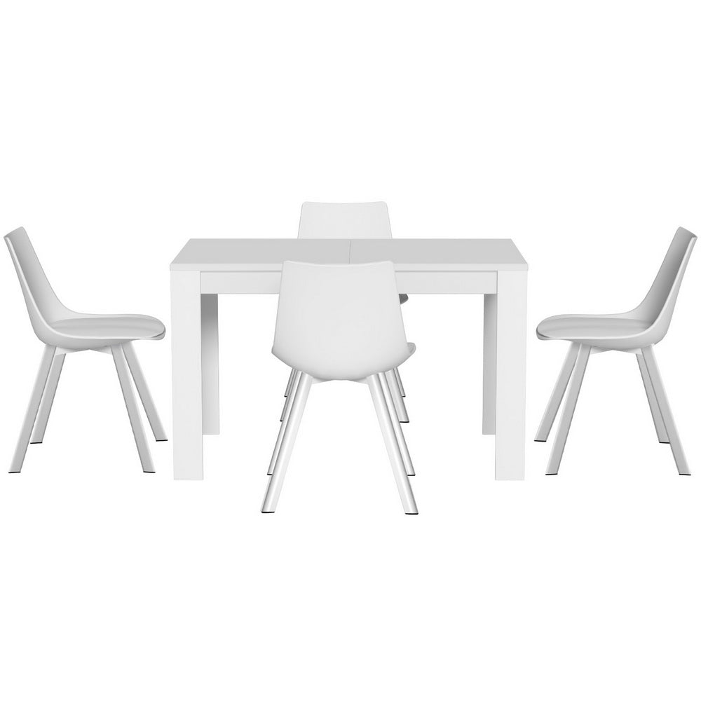 Artiss 5-Piece White Dining Table Set with 4 Chairs - Modern Rectangular Kitchen Table for Small Spaces, Breakfast Nook, Apartment Dining Room