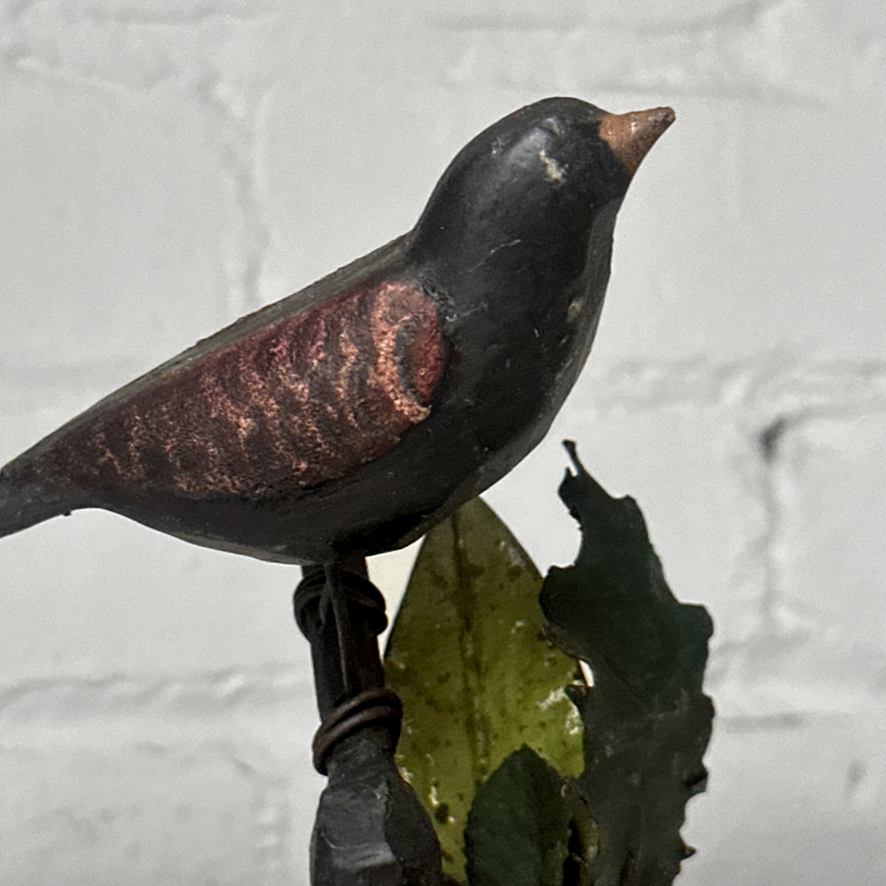 Handmade Black Forest Carved Perched Bird Decoration on Clay Pot - Rustic Home Decor for Living Room, Garden, or Patio (#PB3)