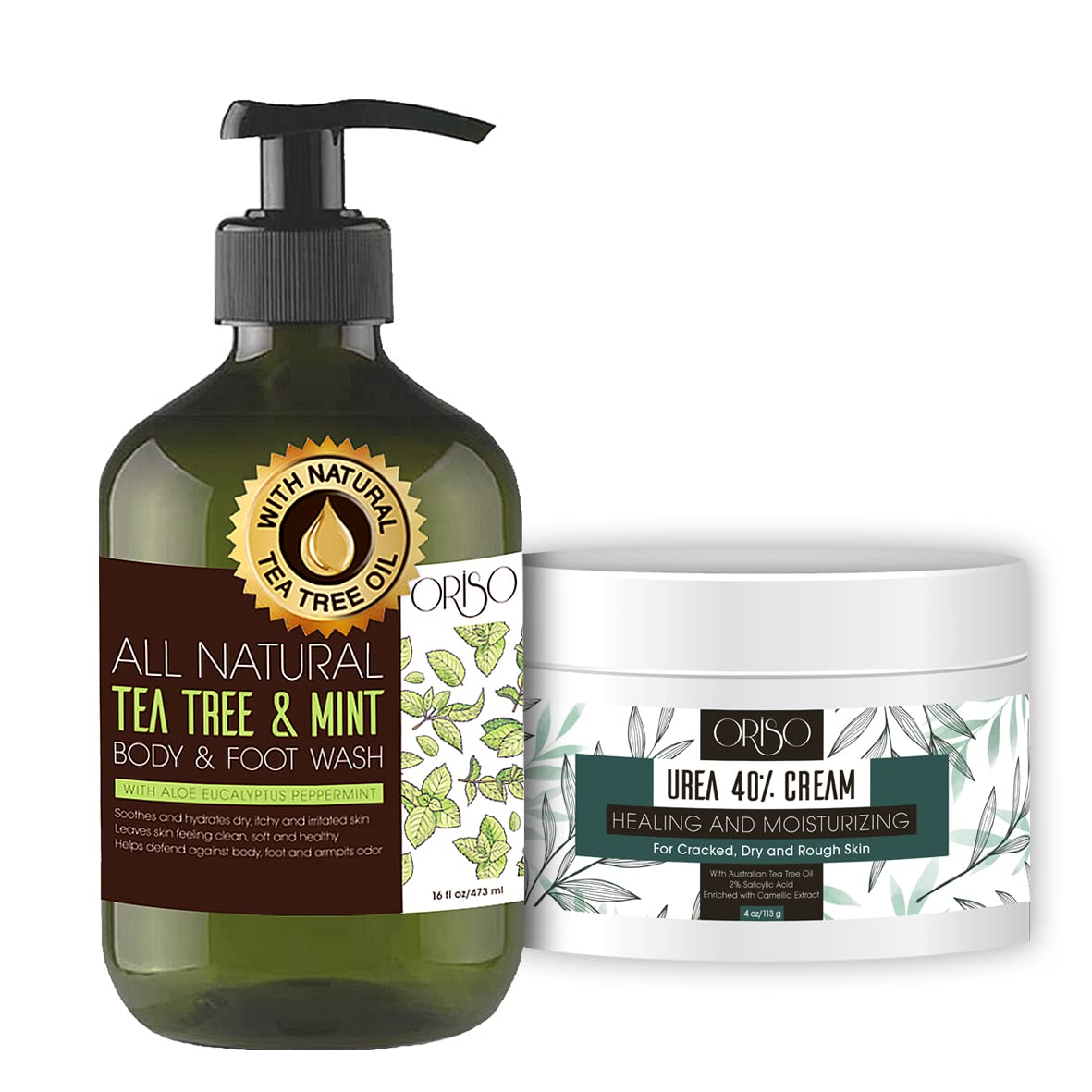 Tea Tree Oil Body Wash with Mint & 40% Urea Cream - Hydrating Antifungal Wash for Athlete's Foot, Dry & Irritated Skin - Controls Foot Odor - Perfect for Post-Workout, Gym & Daily Shower Use