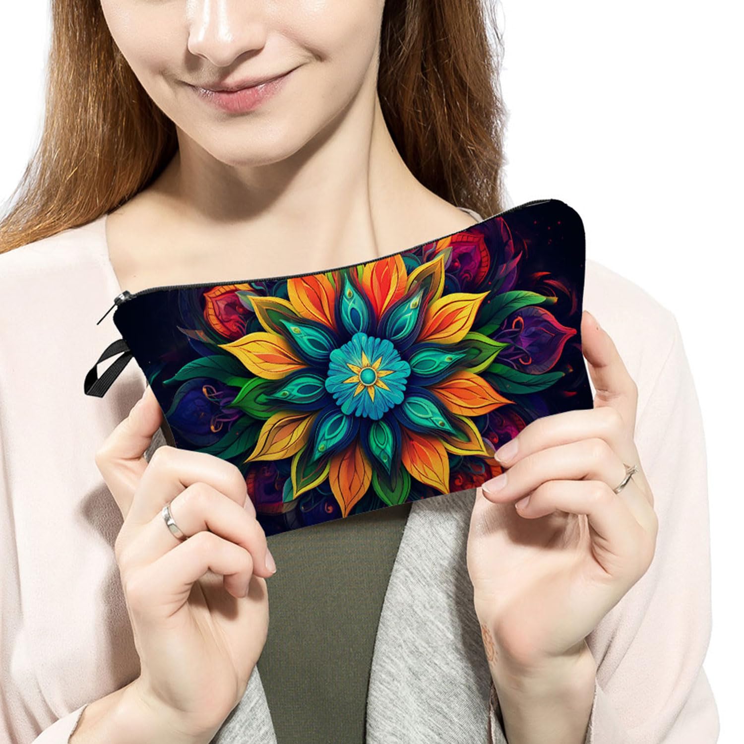 **Mandala Pattern Printed Women's Travel Cosmetic Bag - Small Makeup Pouch for Women - Perfect Gift for Travel, Gym & Daily Use**