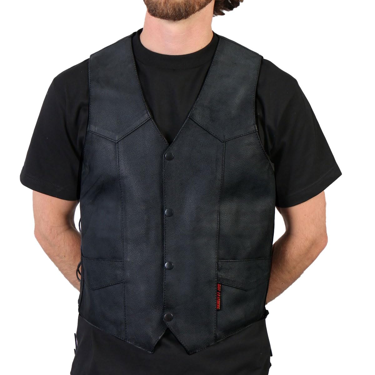 Men's Heavy Leather Vest with Side Lace - Premium Biker Jacket for Motorcycle Riding & Outdoor Adventures | Durable Genuine Leather Fashion for Men