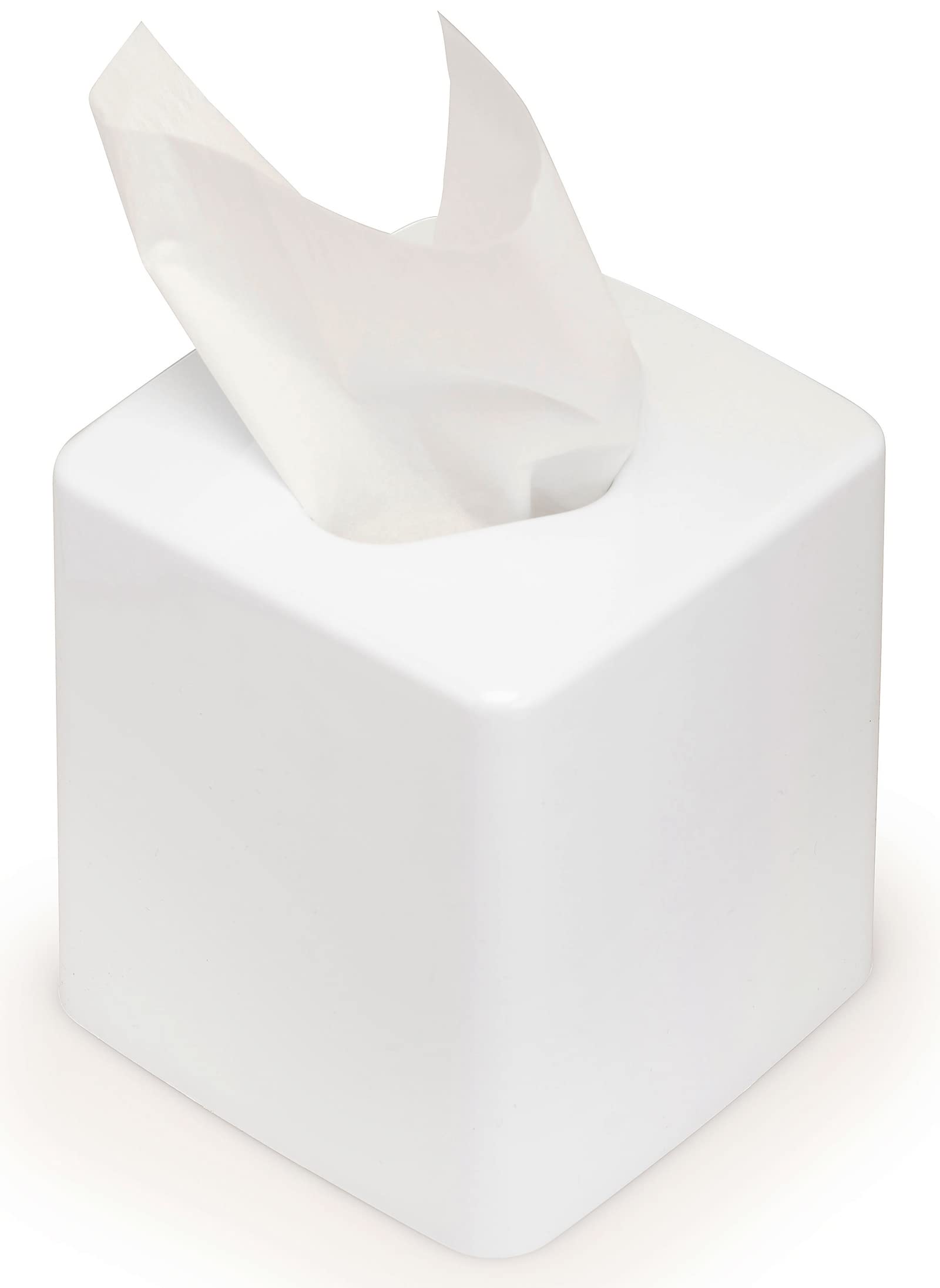 Premium White Plastic Cube Tissue Box Cover - Semi Gloss Finish | Made in USA | Modern Home & Office Desk Organizer for Living Room, Bathroom, or Bedroom