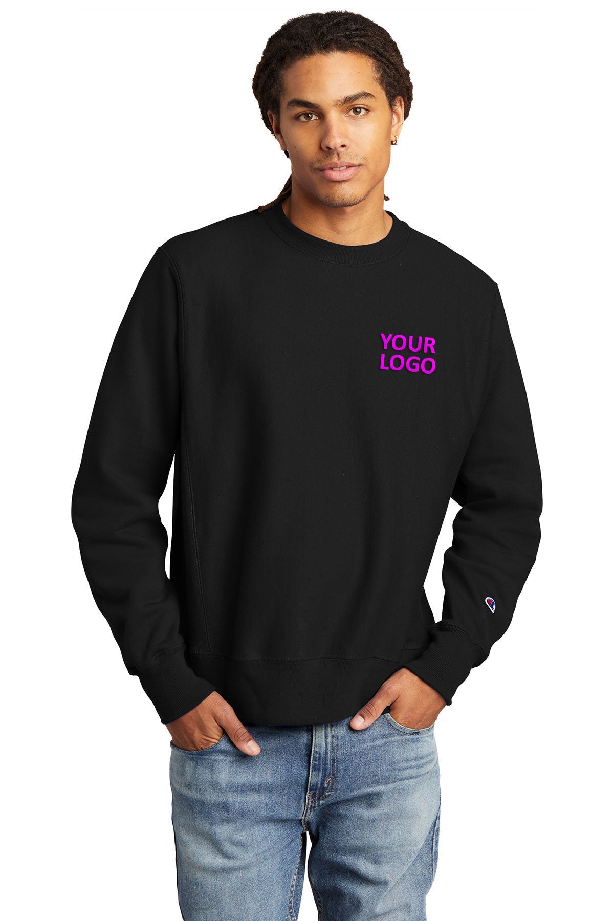 Champion Reverse Weave Crewneck Sweatshirt for Men & Women - Soft Cotton Pullover Hoodie, Black - Perfect for Casual Wear, Gym & Street Style