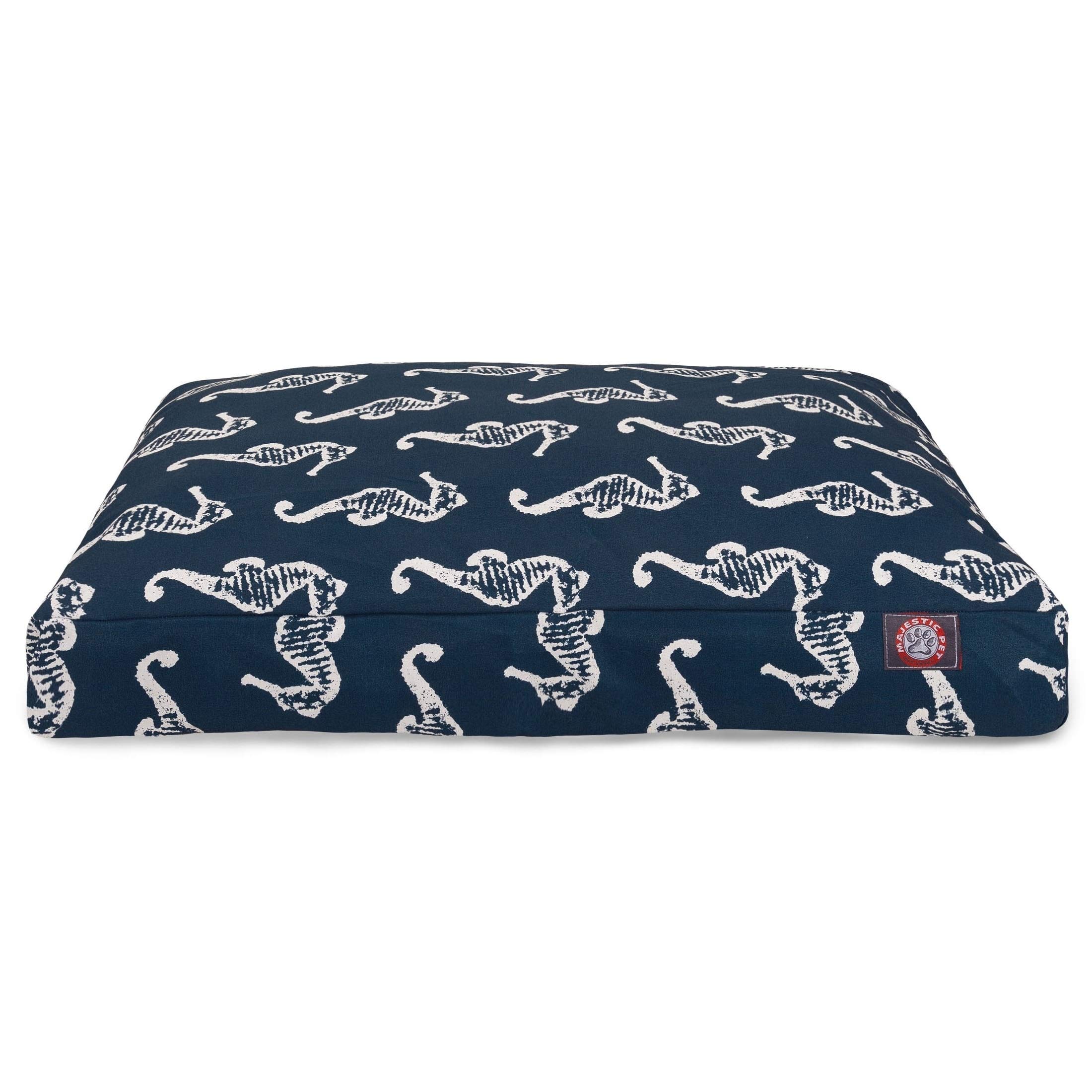 Extra Large Rectangle Indoor Outdoor Dog Bed with Removable Washable Cover - Navy Sea Horse Design by Majestic Pet Products | Waterproof Pet Sofa for Living Room, Patio & Travel