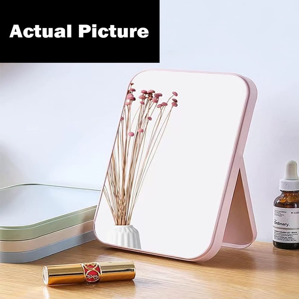 Portable Folding Vanity Makeup Mirror with Stand - 90° Adjustable Rotation, Light Pink Travel & Shower Mirror for Makeup, Shaving & Grooming | Perfect for Home, Travel & Bathroom Use
